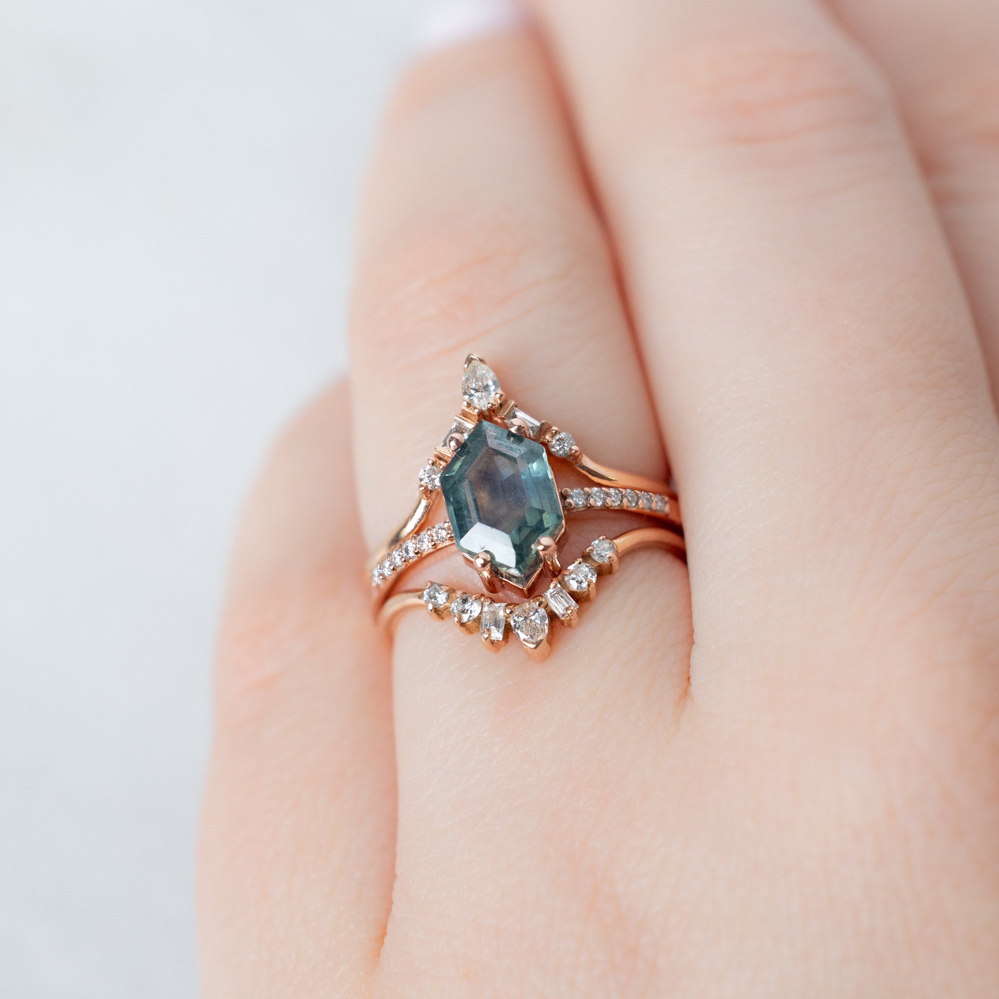 Alexis Russell  Engagement Rings The Willow Ring | 1.86ct Hexagon Montana Sapphire in 14K Rose Gold