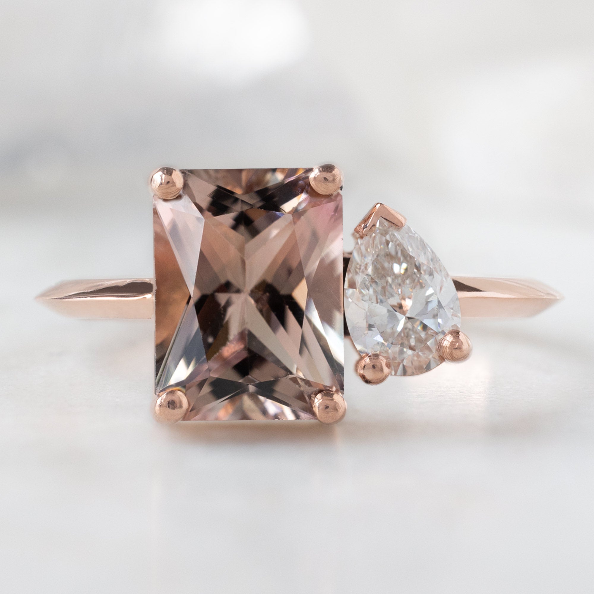 Alexis Russell  Engagement Rings The You & Me Ring | 1.52ct Emerald Cut Bicolor Tourmaline in 14K Rose Gold