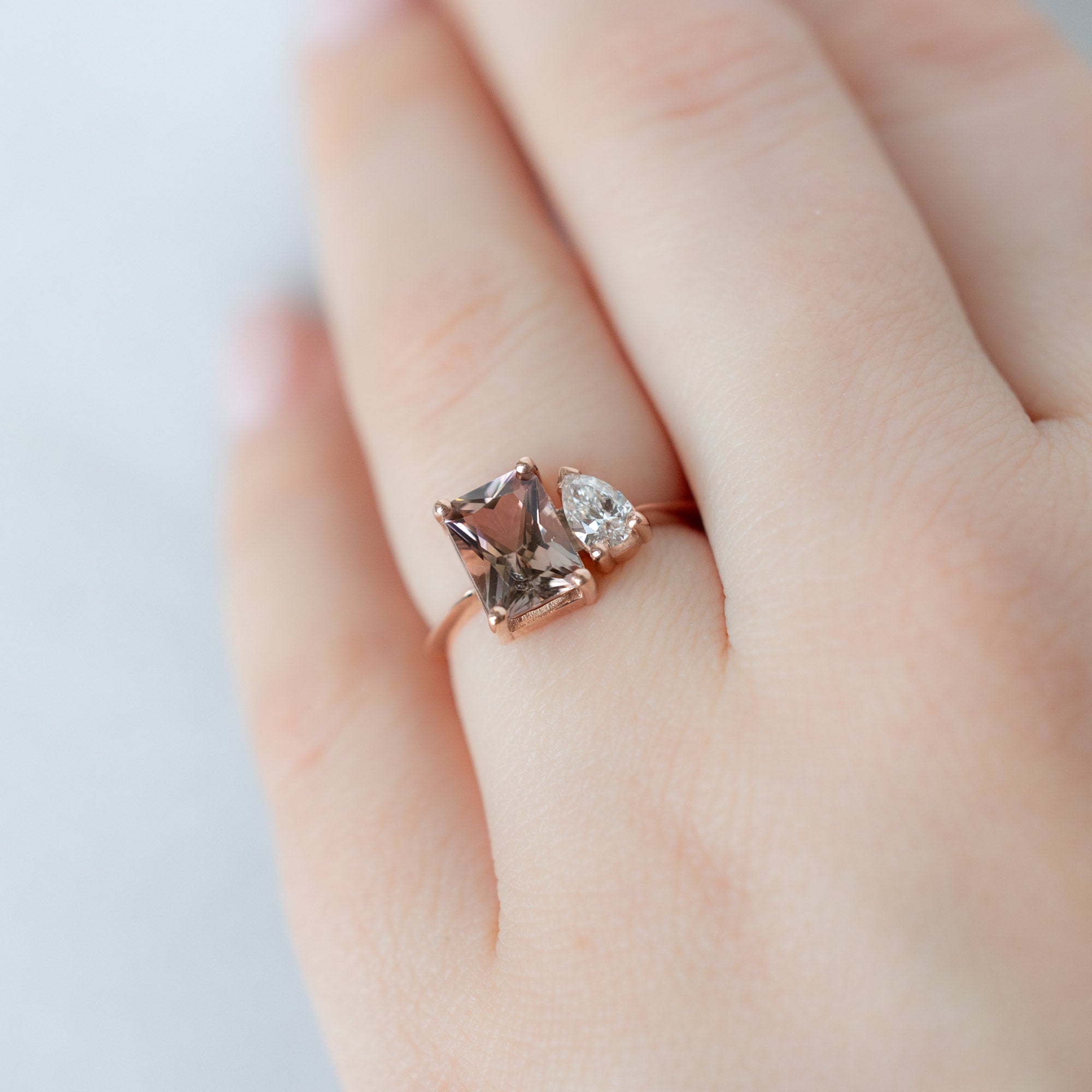 Alexis Russell  Engagement Rings The You & Me Ring | 1.52ct Emerald Cut Bicolor Tourmaline in 14K Rose Gold
