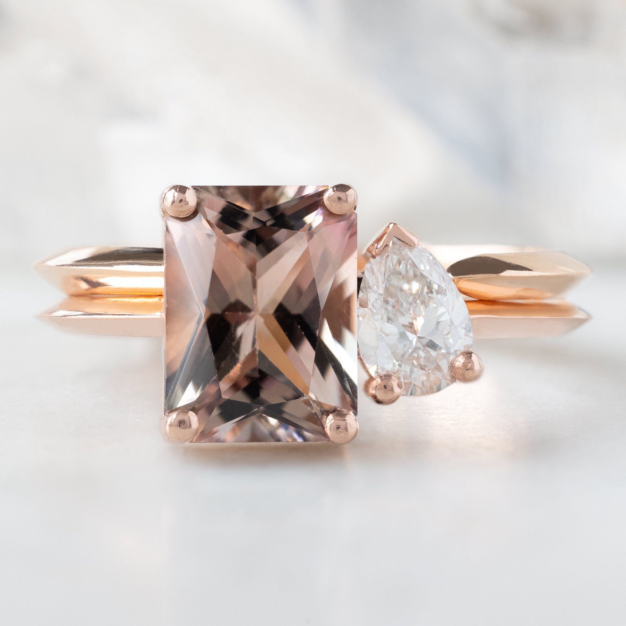 Alexis Russell  Engagement Rings The You & Me Ring | 1.52ct Emerald Cut Bicolor Tourmaline in 14K Rose Gold