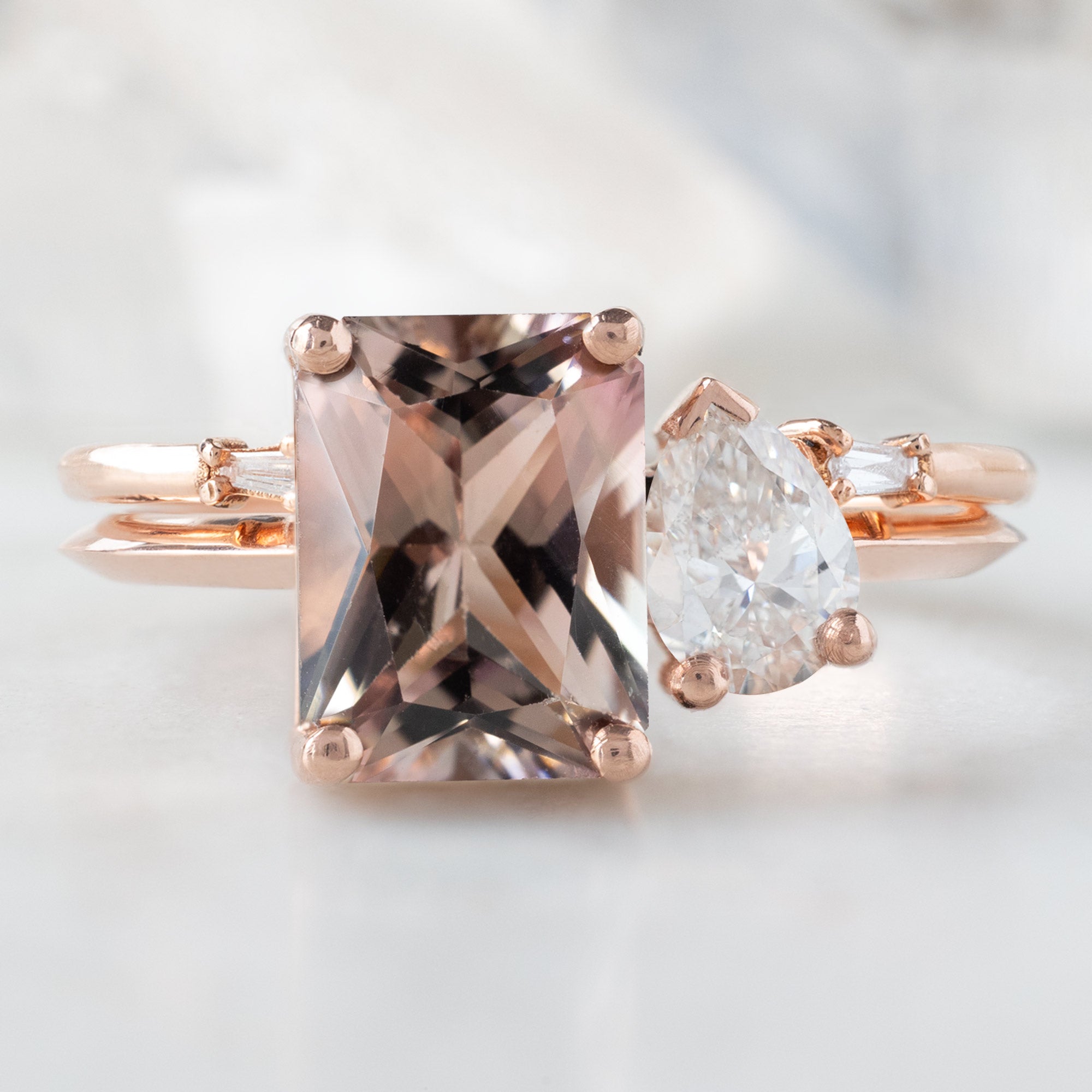 Alexis Russell  Engagement Rings The You & Me Ring | 1.52ct Emerald Cut Bicolor Tourmaline in 14K Rose Gold