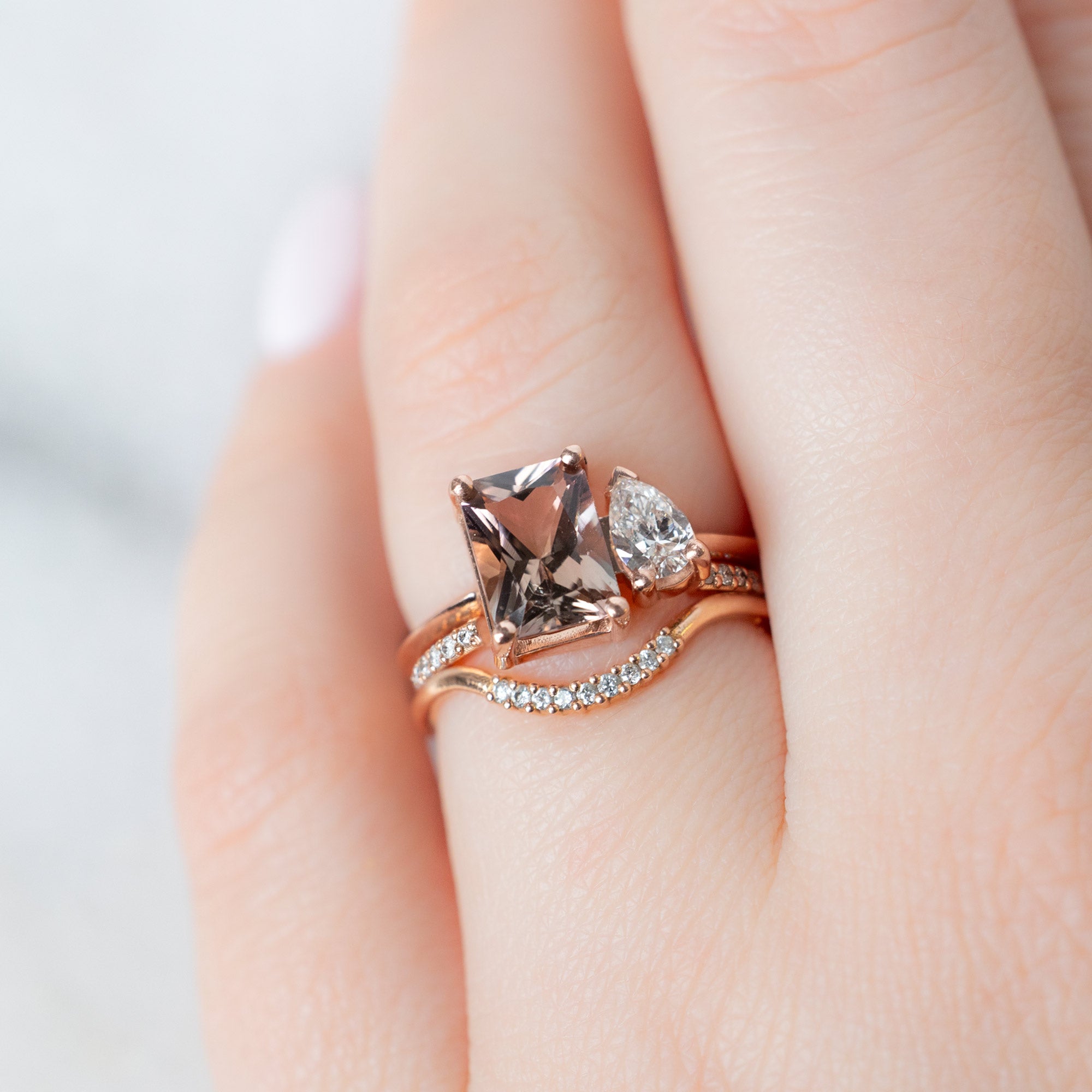 Alexis Russell  Engagement Rings The You & Me Ring | 1.52ct Emerald Cut Bicolor Tourmaline in 14K Rose Gold