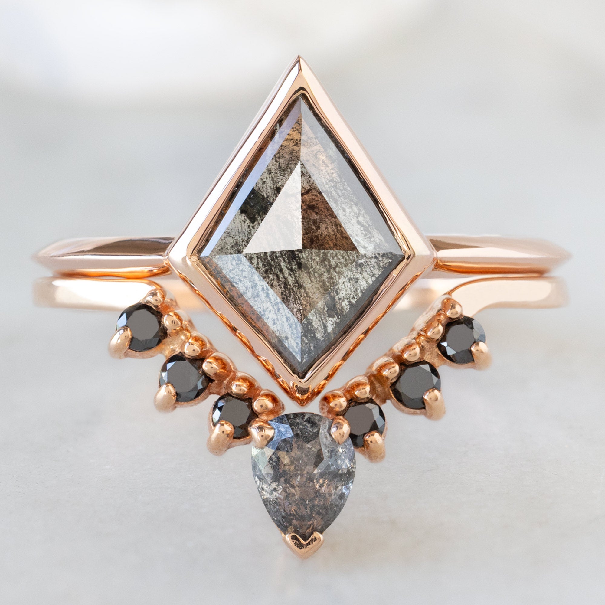 buy:the-hazel-ring-1-19ct-kite-black-diamond-in-14k-rose-gold,pear-black-diamond-sunburst-stacking-band-14k-gold