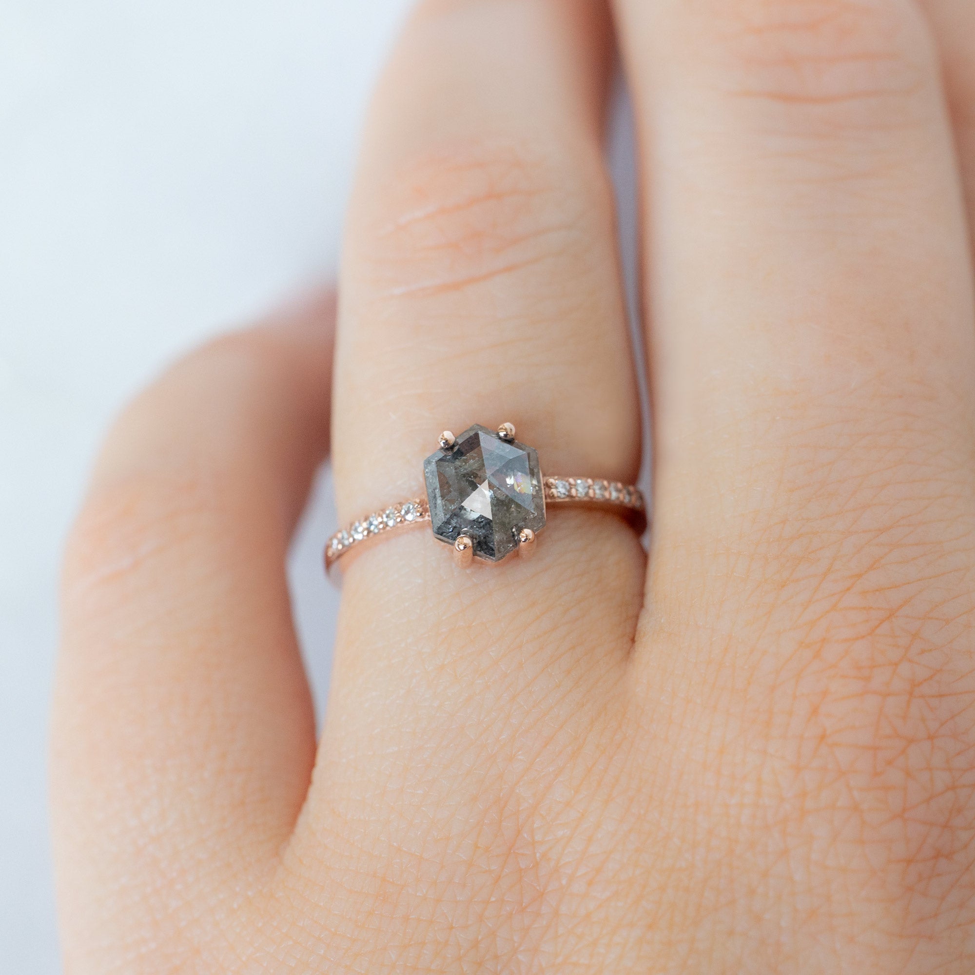 Alexis Russell  Engagement Rings The Willow Ring | 1.35ct Hexagon Salt and Pepper Diamond in 14K Rose Gold