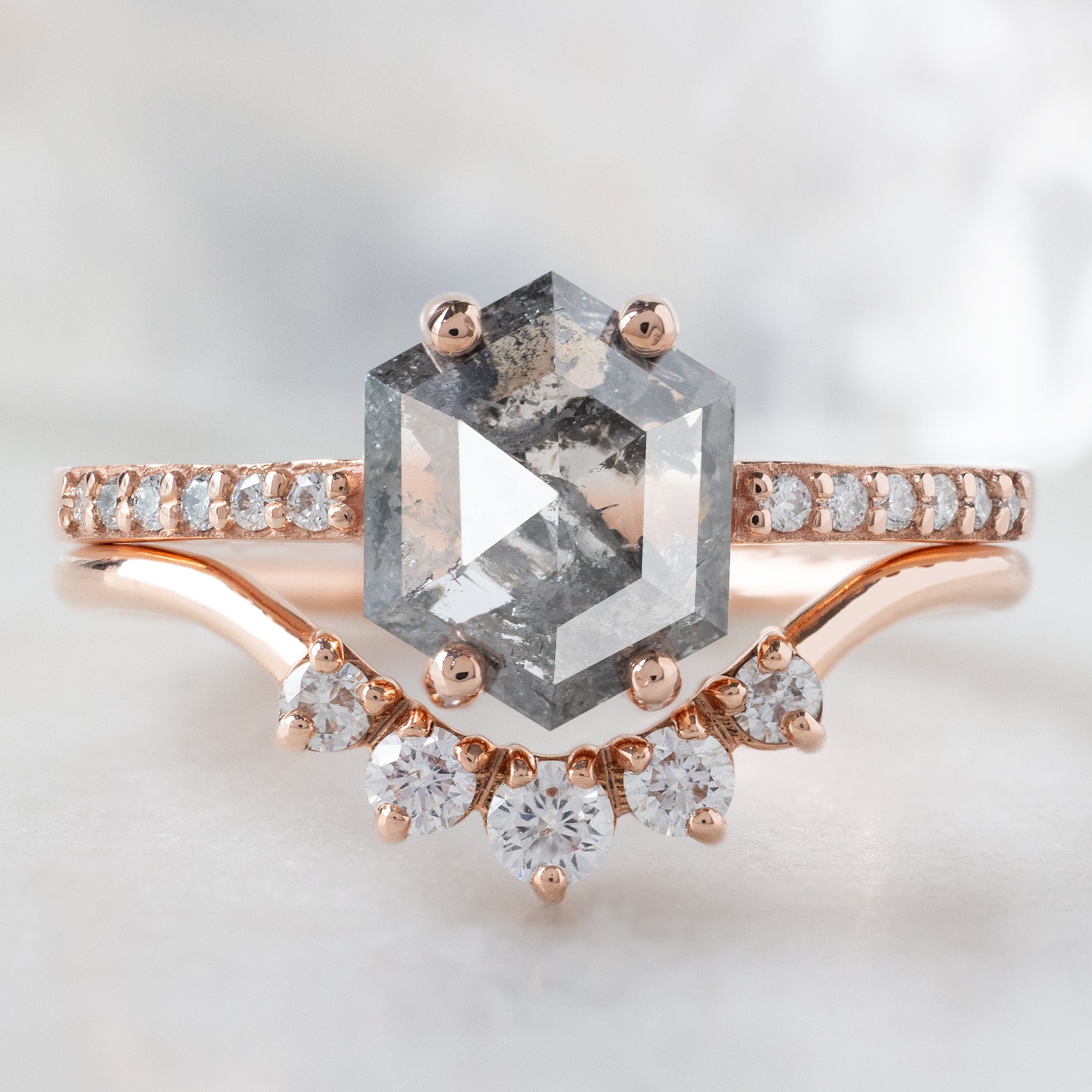 Alexis Russell  Engagement Rings The Willow Ring | 1.35ct Hexagon Salt and Pepper Diamond in 14K Rose Gold