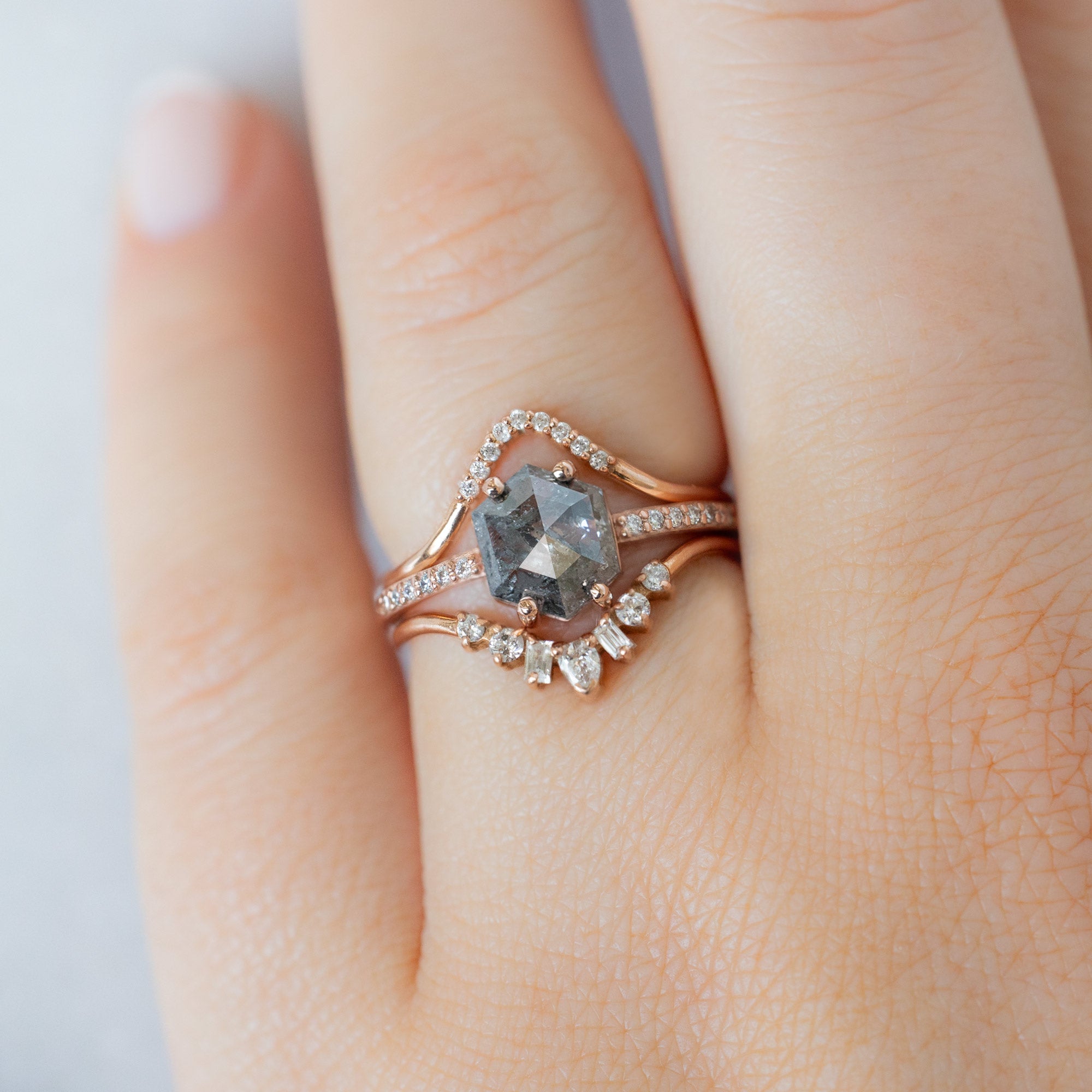 Alexis Russell  Engagement Rings The Willow Ring | 1.35ct Hexagon Salt and Pepper Diamond in 14K Rose Gold