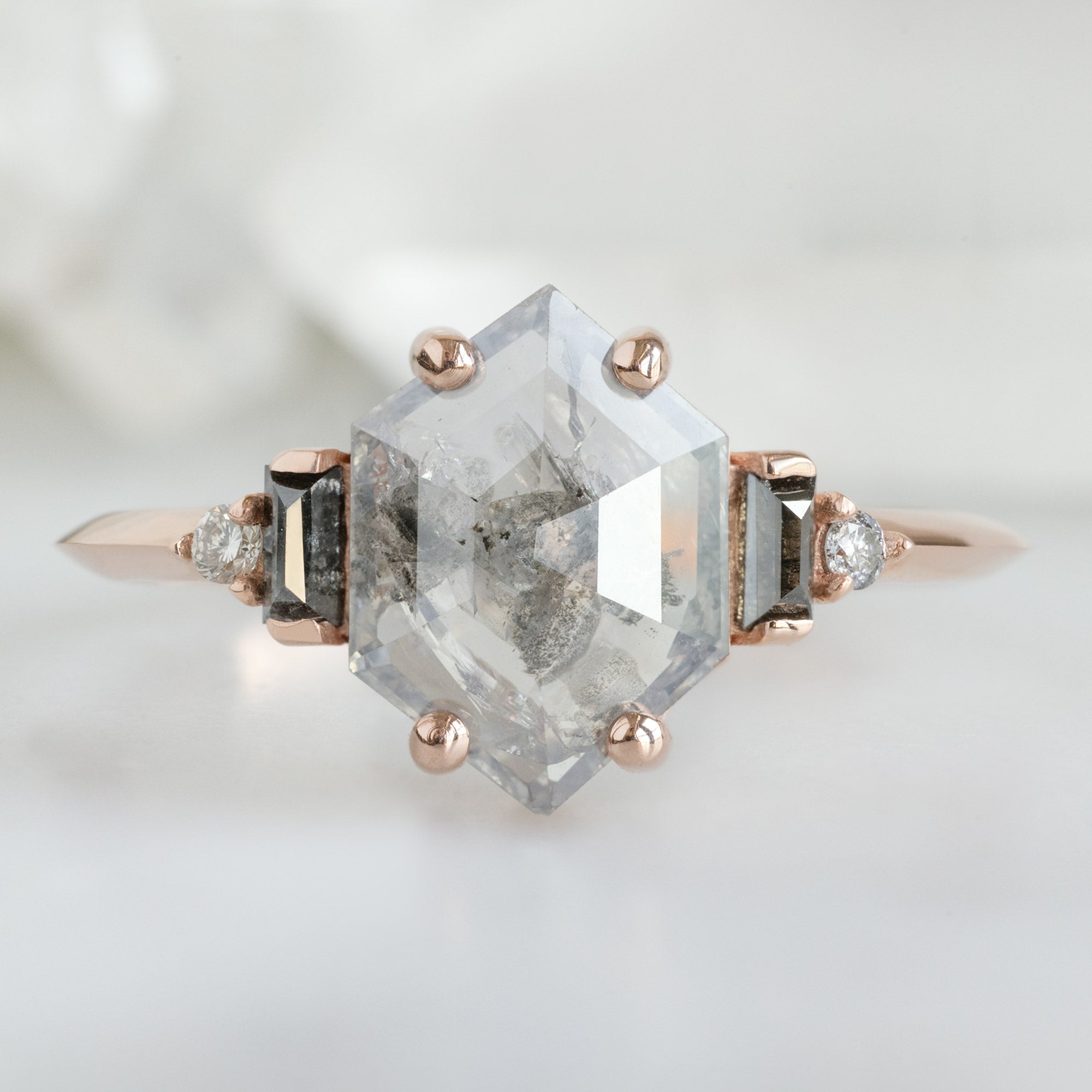 Alexis Russell  Engagement Rings The Primrose Ring | 1.21ct Hexagon Salt and Pepper Diamond in 14K Rose Gold