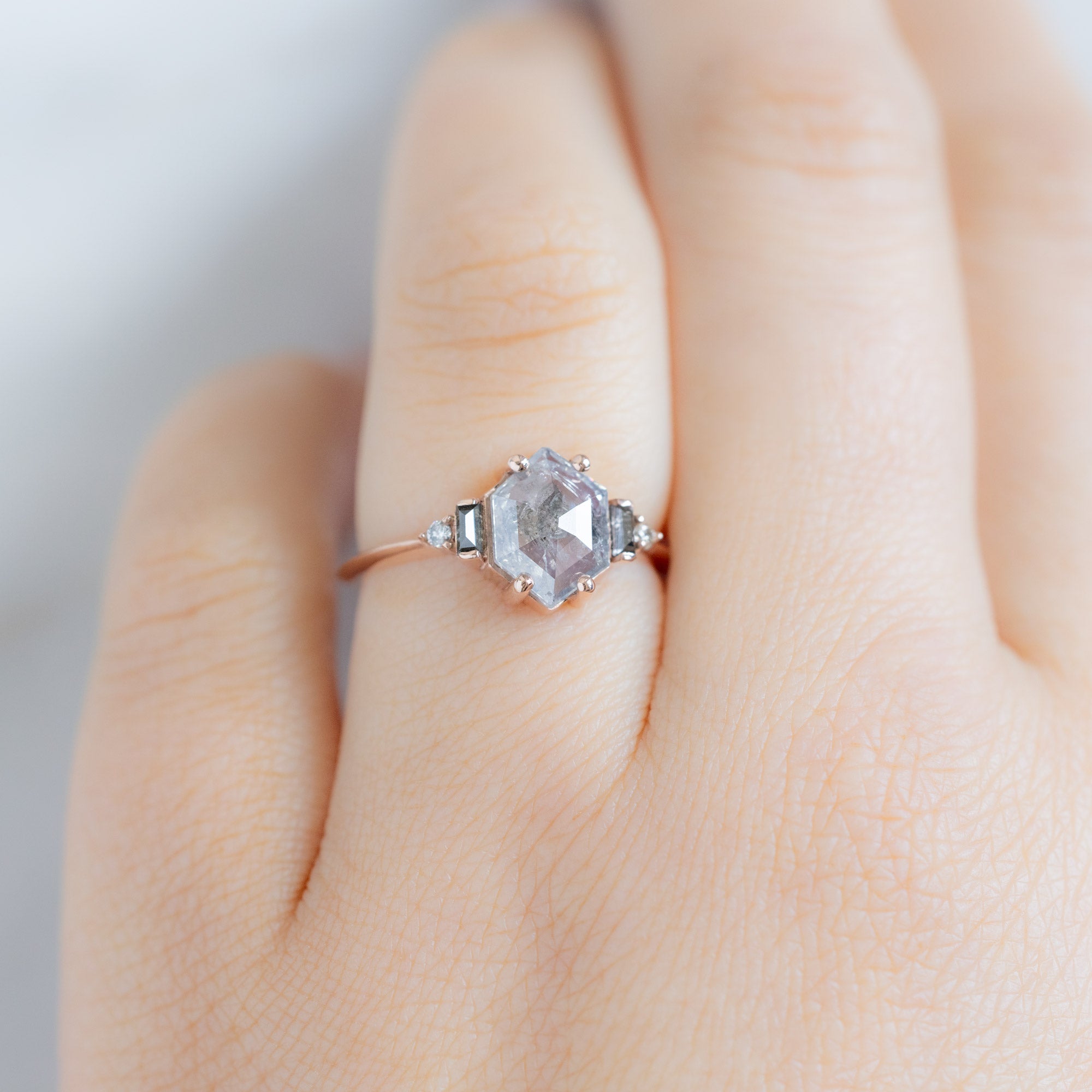 Alexis Russell  Engagement Rings The Primrose Ring | 1.21ct Hexagon Salt and Pepper Diamond in 14K Rose Gold
