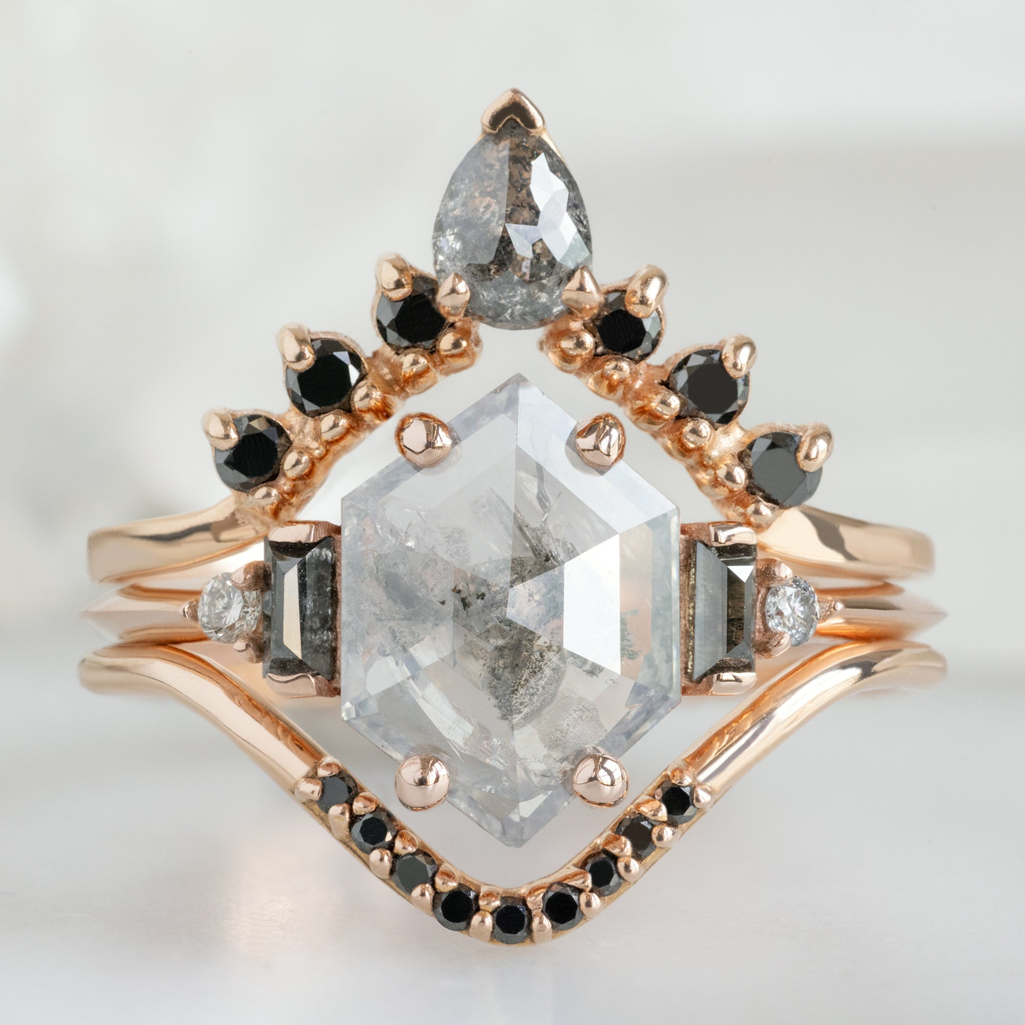 Alexis Russell  Engagement Rings The Primrose Ring | 1.21ct Hexagon Salt and Pepper Diamond in 14K Rose Gold