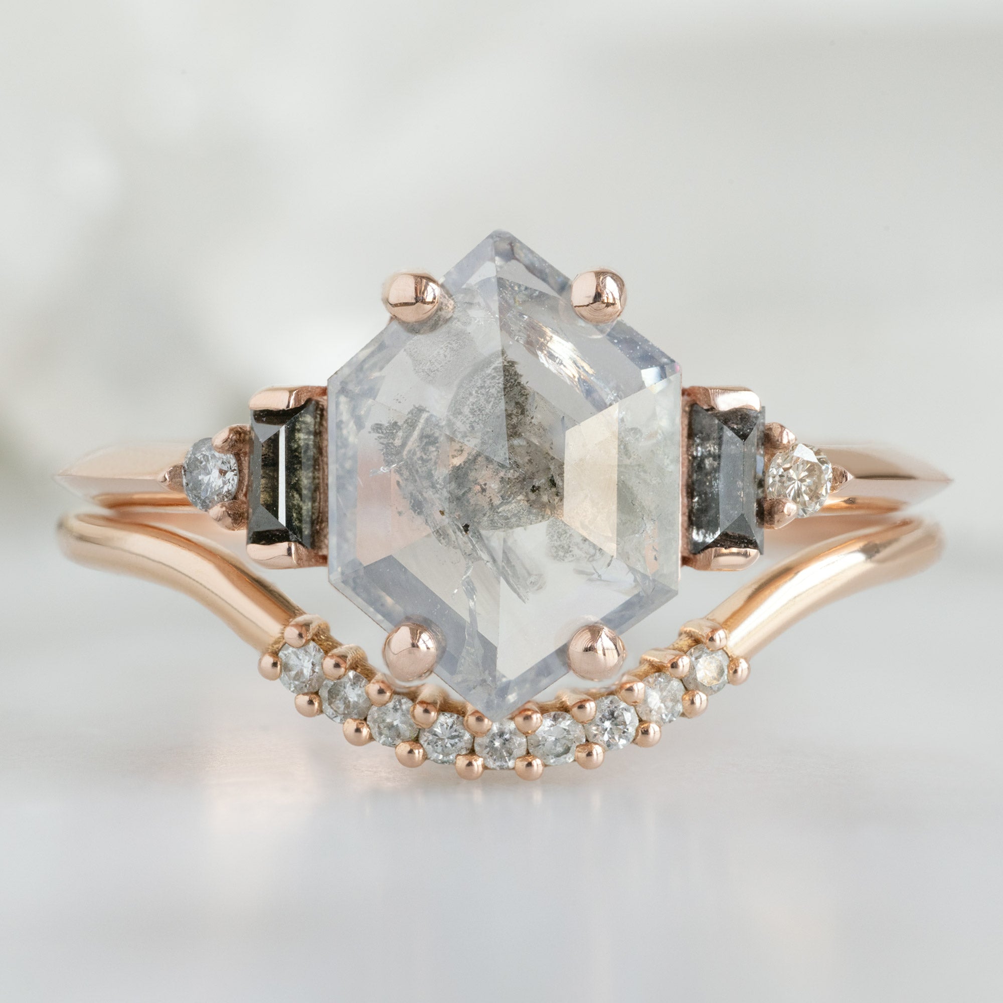 Alexis Russell  Engagement Rings The Primrose Ring | 1.21ct Hexagon Salt and Pepper Diamond in 14K Rose Gold