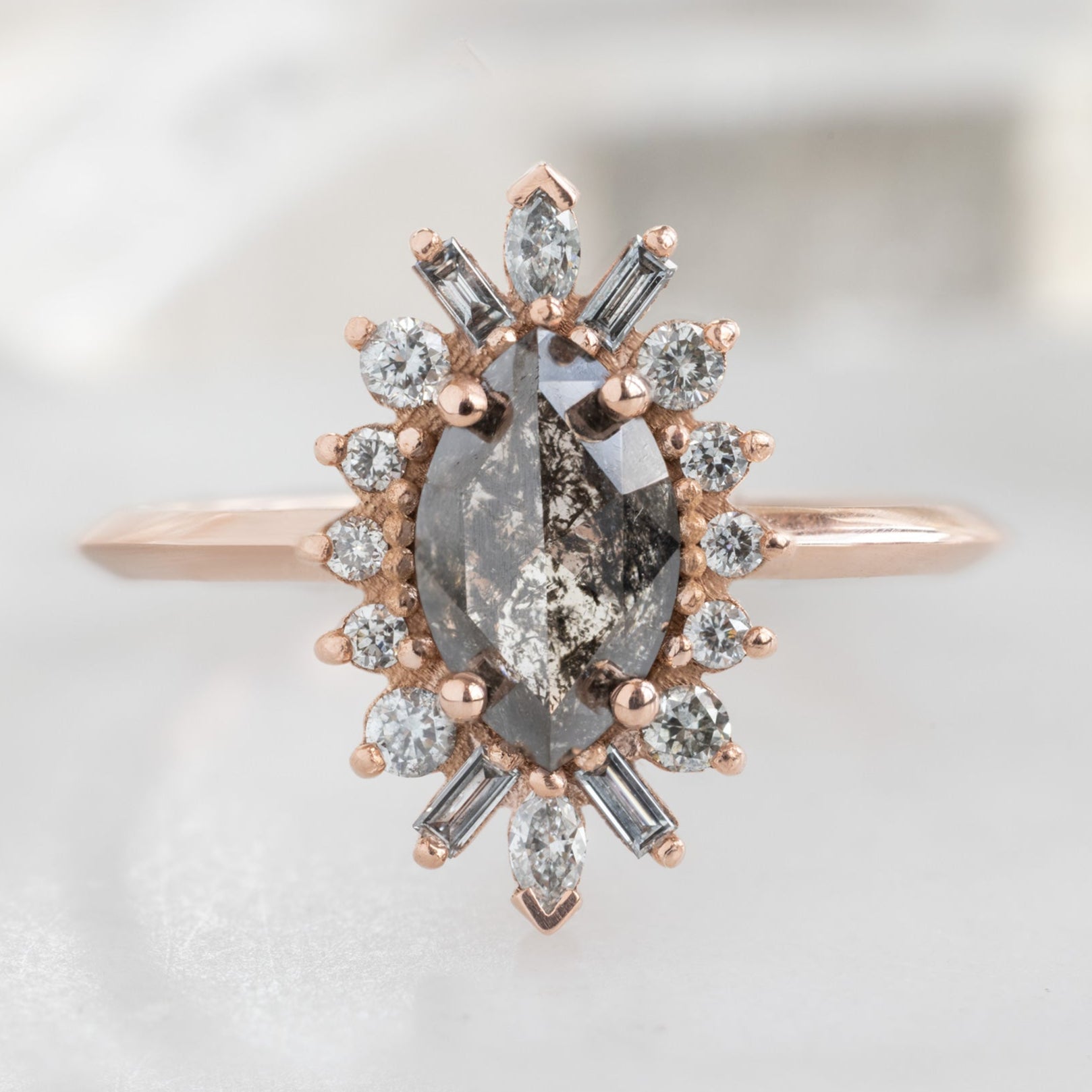 Alexis Russell  Engagement Rings The Camellia Ring | Build Your Own Marquise Salt and Pepper Diamond Engagement Ring