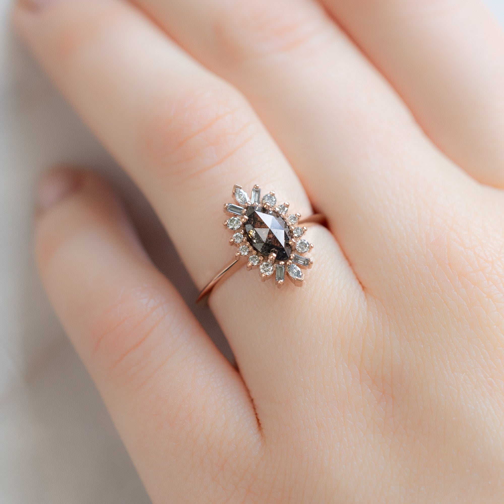 Alexis Russell  Engagement Rings The Camellia Ring | Build Your Own Marquise Salt and Pepper Diamond Engagement Ring