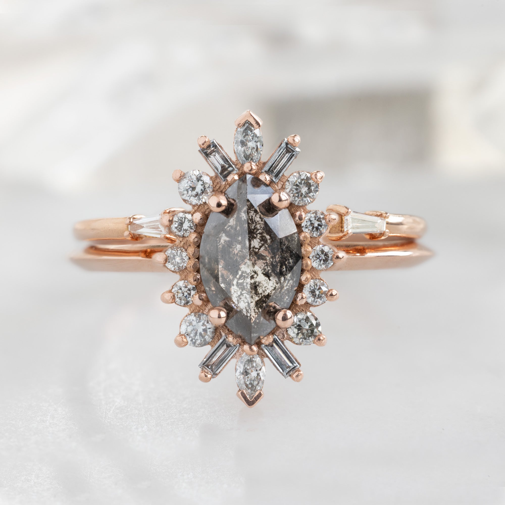 Alexis Russell  Engagement Rings The Camellia Ring | Build Your Own Marquise Salt and Pepper Diamond Engagement Ring