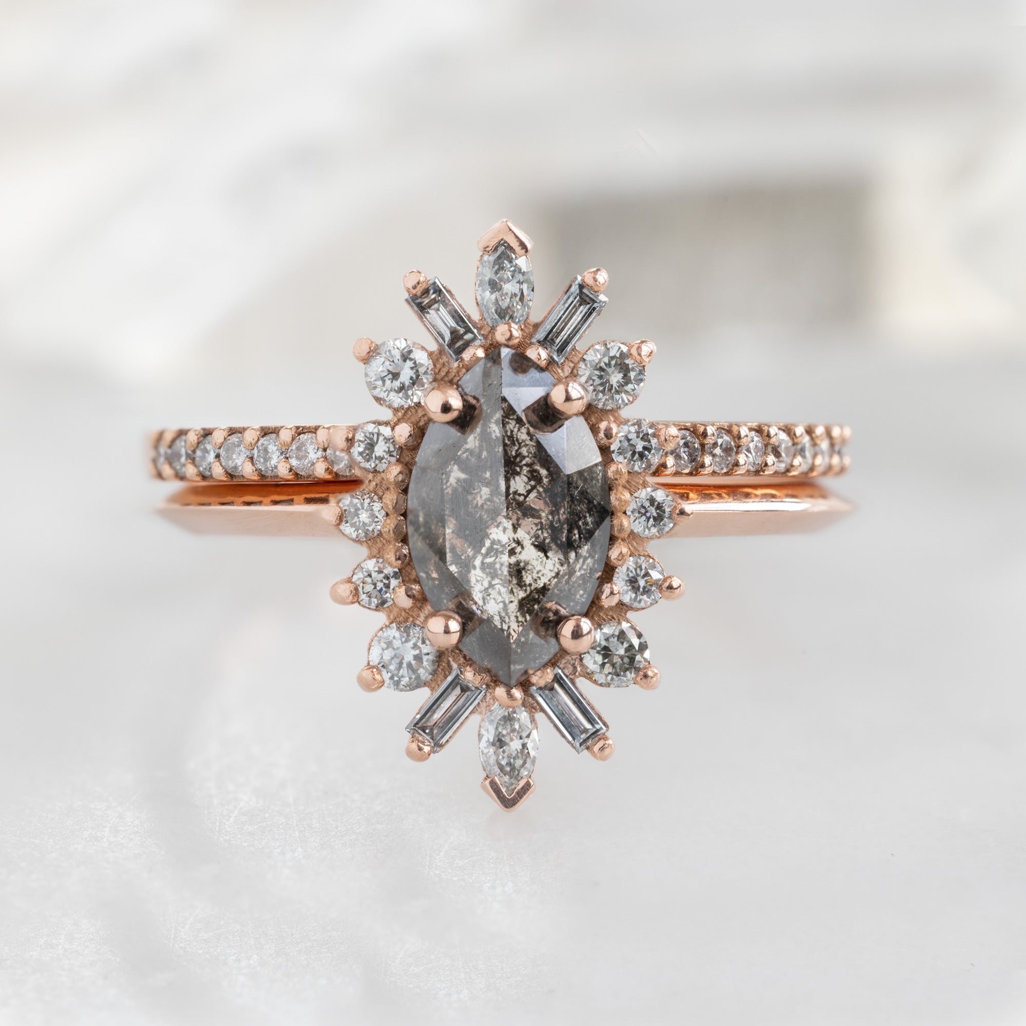 Alexis Russell  Engagement Rings The Camellia Ring | Build Your Own Marquise Salt and Pepper Diamond Engagement Ring