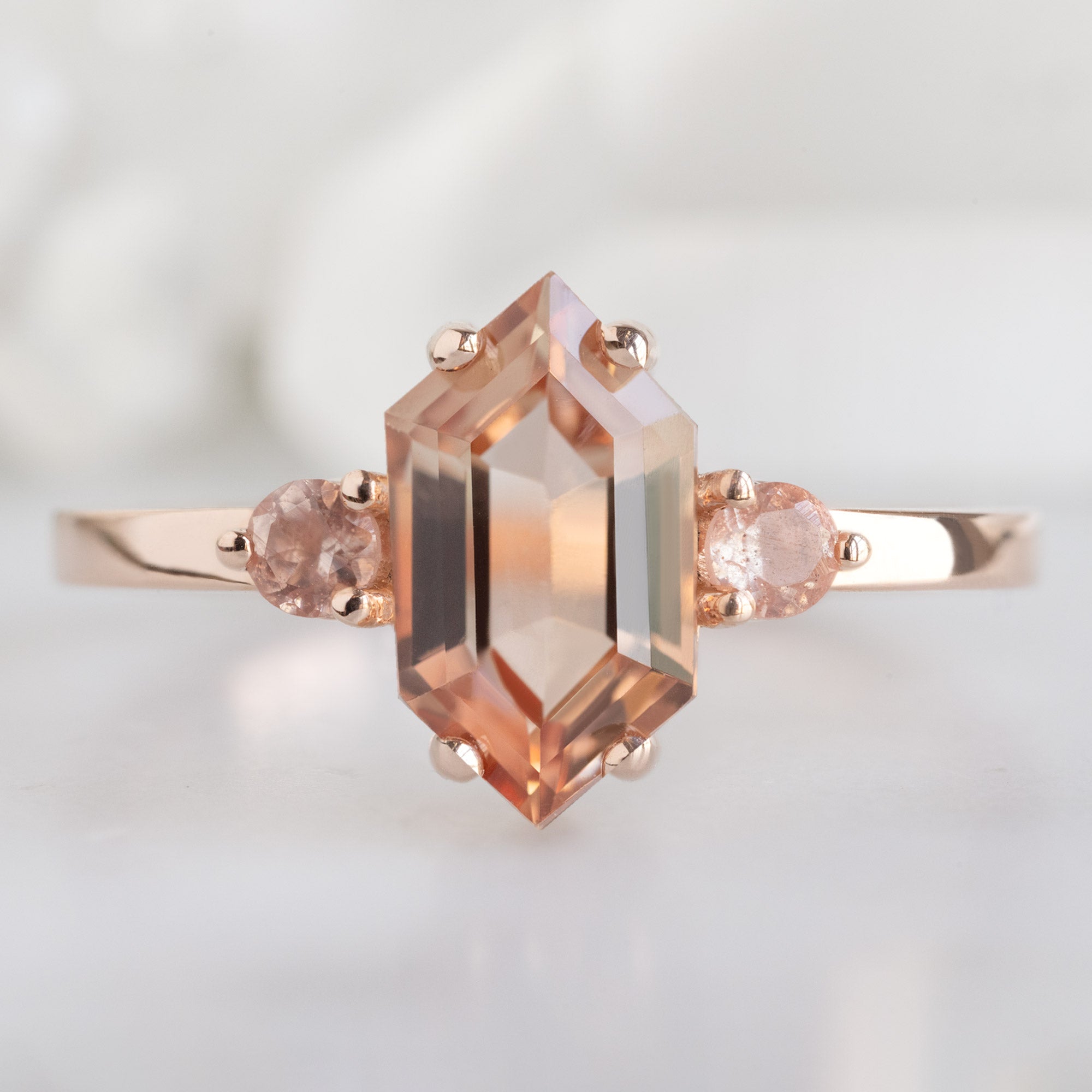 Alexis Russell  Engagement Rings The Monochrome Ring | 1.0ct Hexagon Oregon Sunstone in 14K Rose Gold