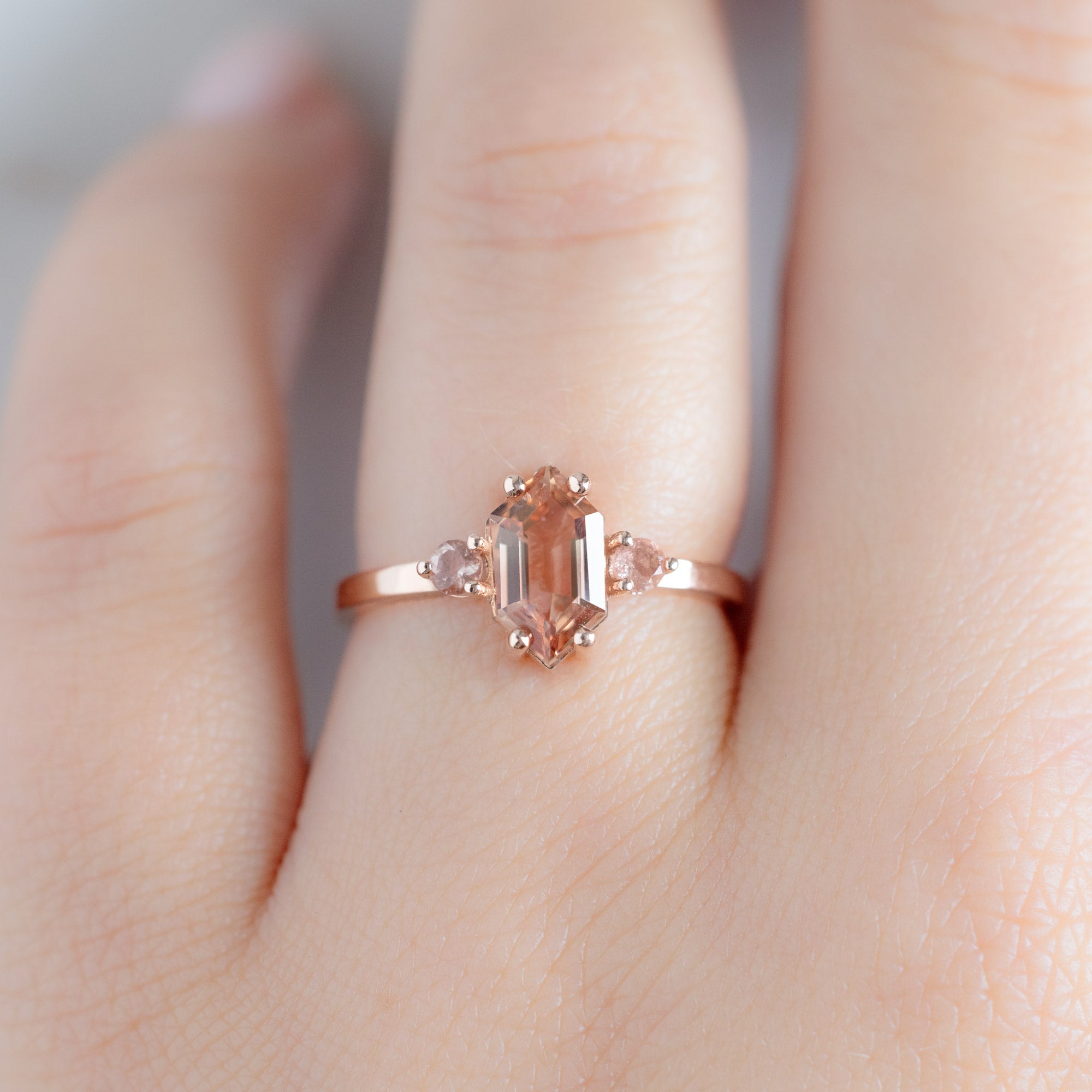 Alexis Russell  Engagement Rings The Monochrome Ring | 1.0ct Hexagon Oregon Sunstone in 14K Rose Gold