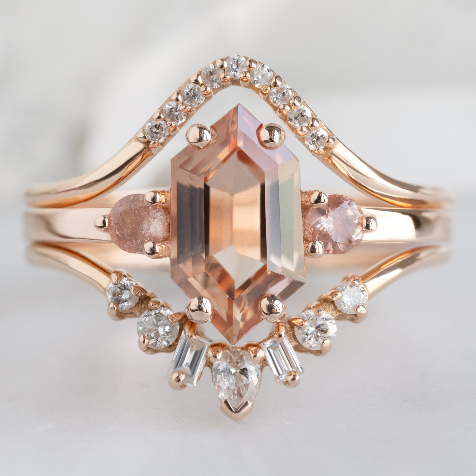 Alexis Russell  Engagement Rings The Monochrome Ring | 1.0ct Hexagon Oregon Sunstone in 14K Rose Gold