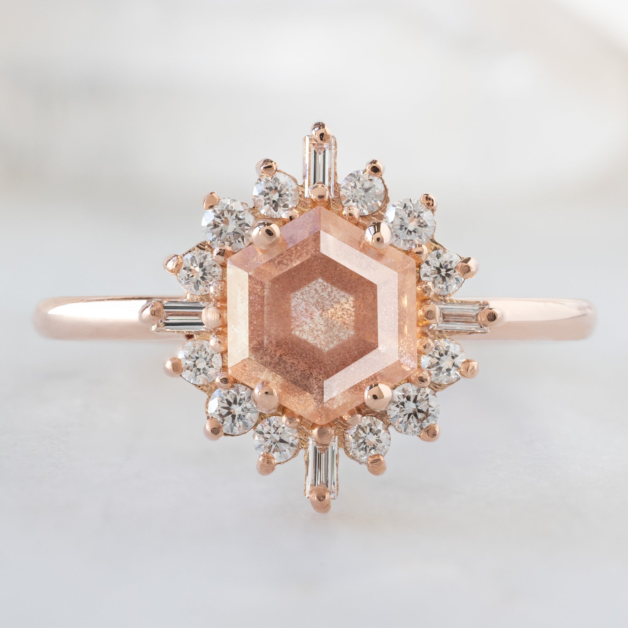 Alexis Russell  Engagement Rings The Compass Ring | 0.98ct Hexagon Oregon Sunstone in 14K Rose Gold