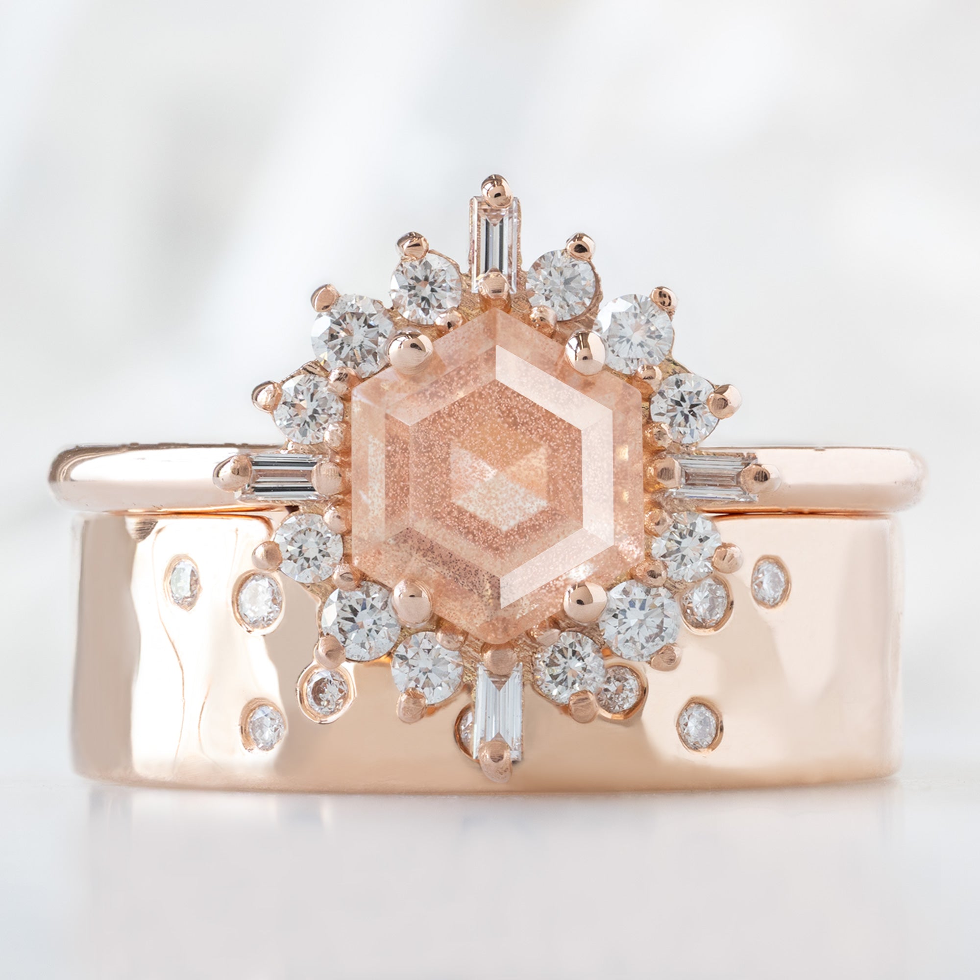 Alexis Russell  Engagement Rings The Compass Ring | 0.98ct Hexagon Oregon Sunstone in 14K Rose Gold
