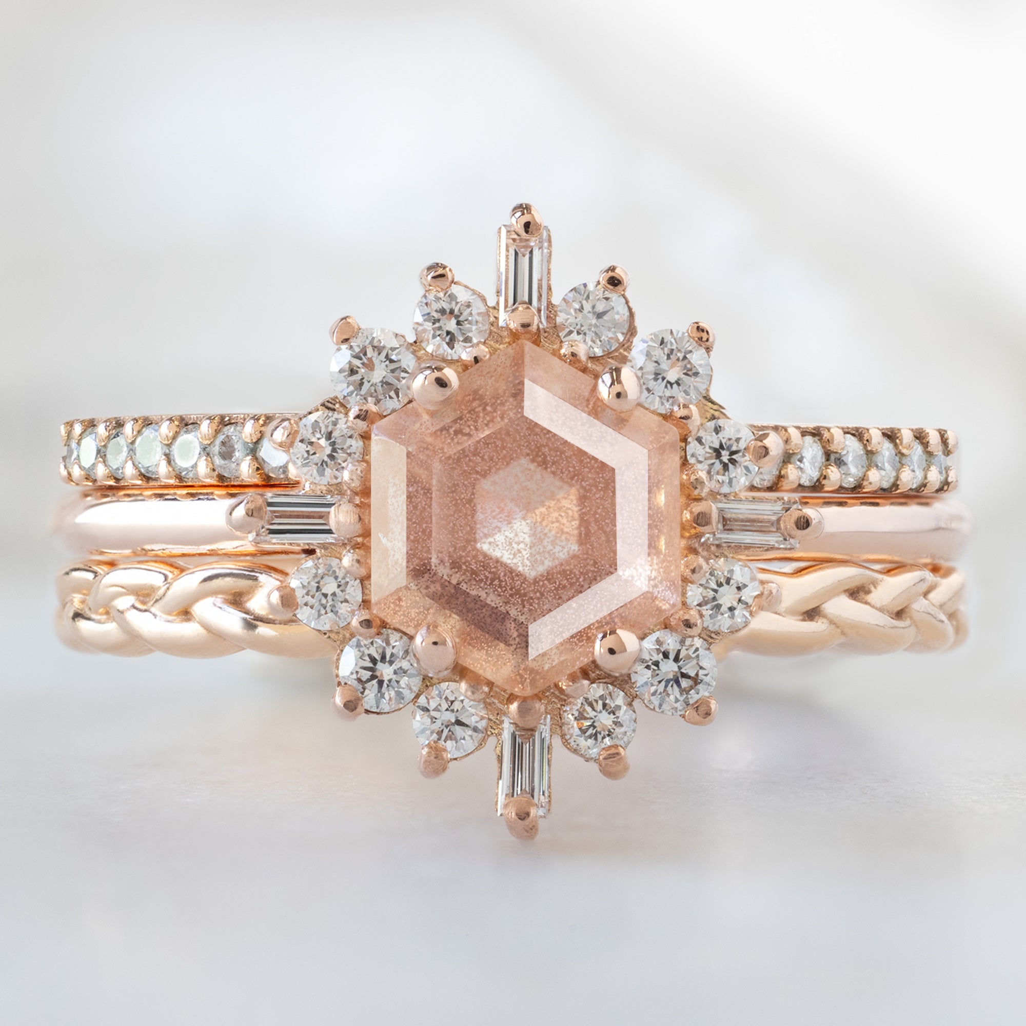 Alexis Russell  Engagement Rings The Compass Ring | 0.98ct Hexagon Oregon Sunstone in 14K Rose Gold