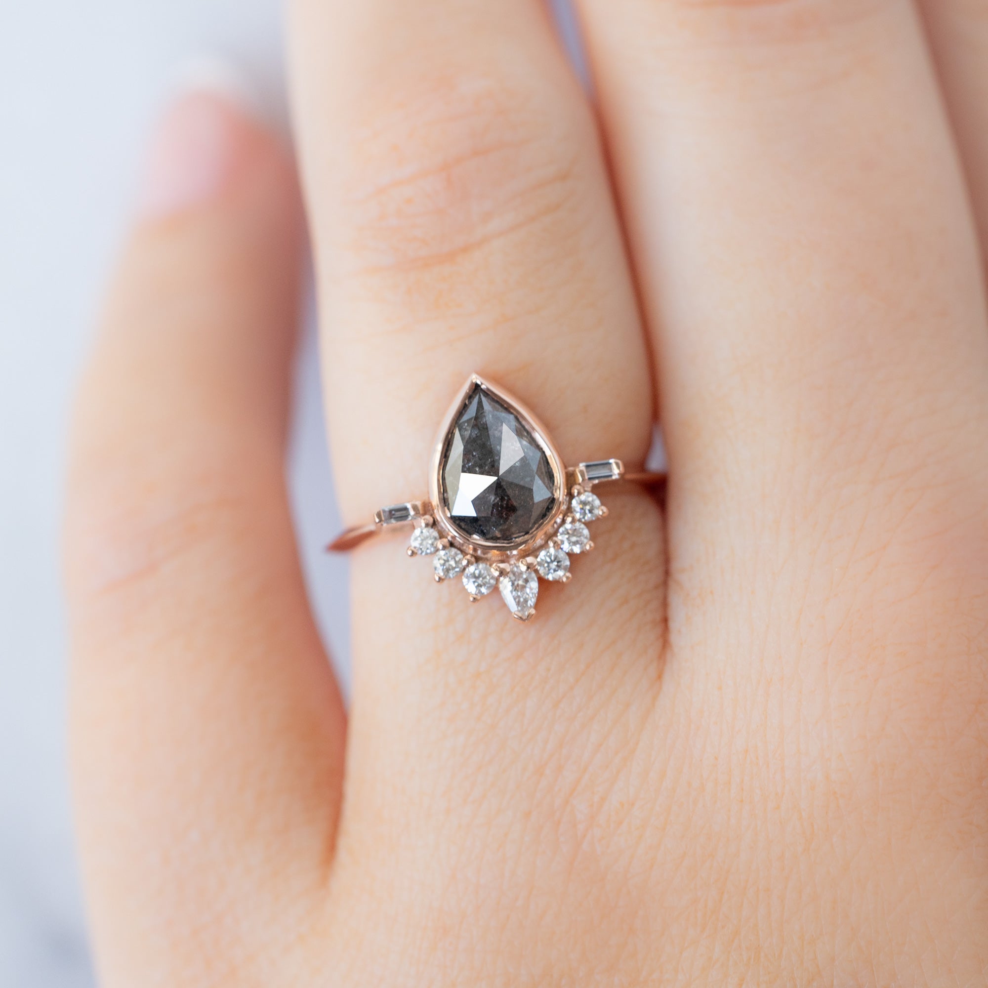 Alexis Russell  Engagement Rings The Posy Ring | 1.32ct Pear Black Diamond in 14K Rose Gold