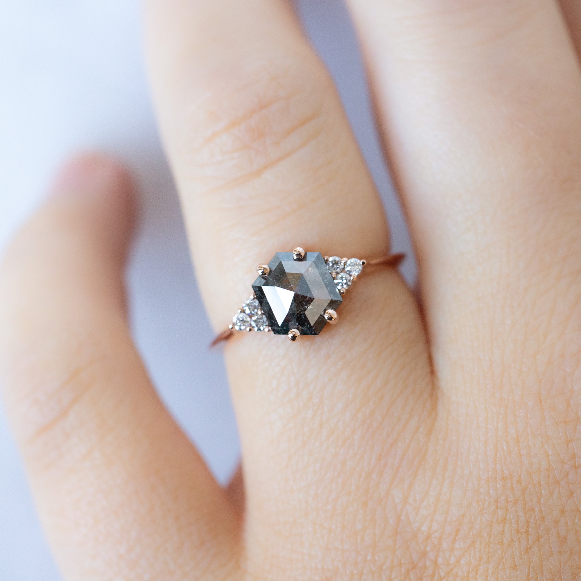 Alexis Russell  Engagement Rings The Ivy Ring | 1.53ct Hexagon Salt and Pepper Diamond in 14K Rose Gold
