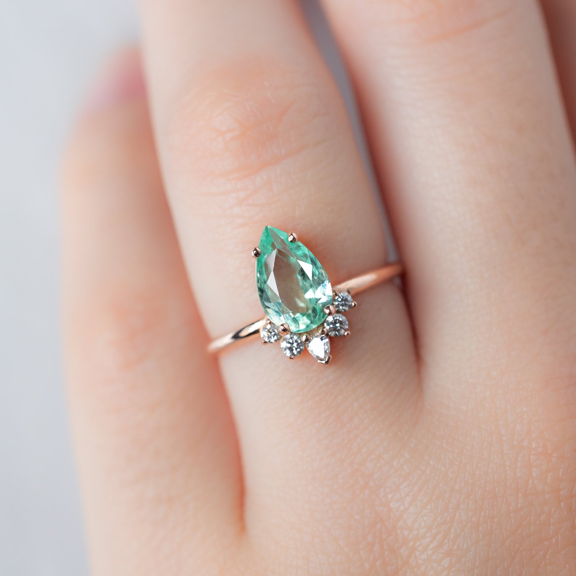 Alexis Russell  Engagement Rings The Aster Ring | 1.54ct Pear Emerald in 14K Rose Gold