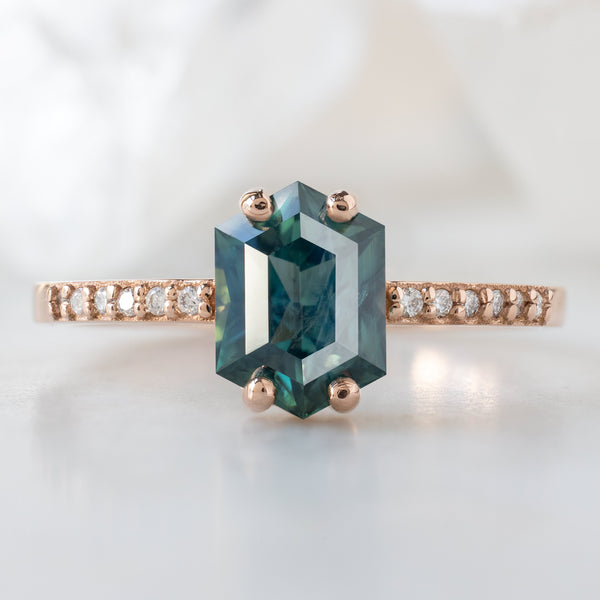 Alexis Russell  Engagement Rings The Willow Ring | 1.28ct Hexagon Teal Sapphire in 14K Rose Gold
