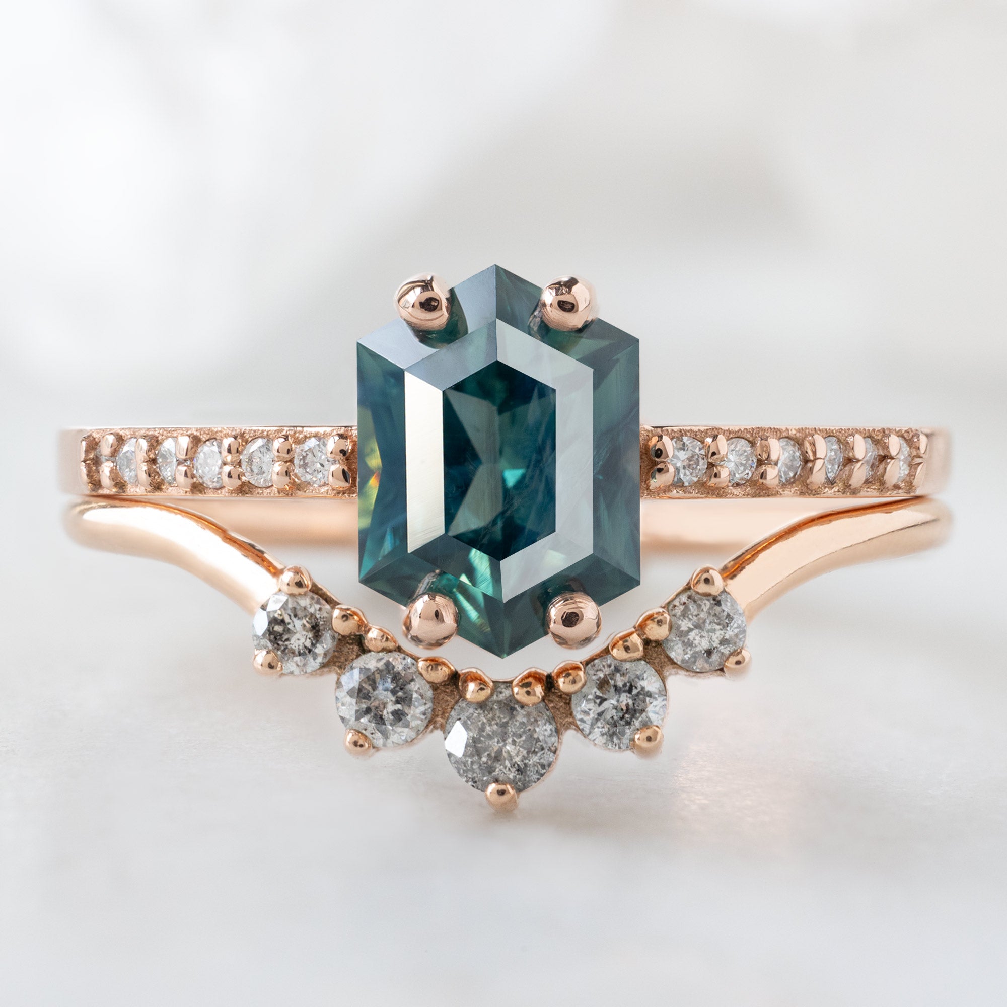 Alexis Russell  Engagement Rings The Willow Ring | 1.28ct Hexagon Teal Sapphire in 14K Rose Gold