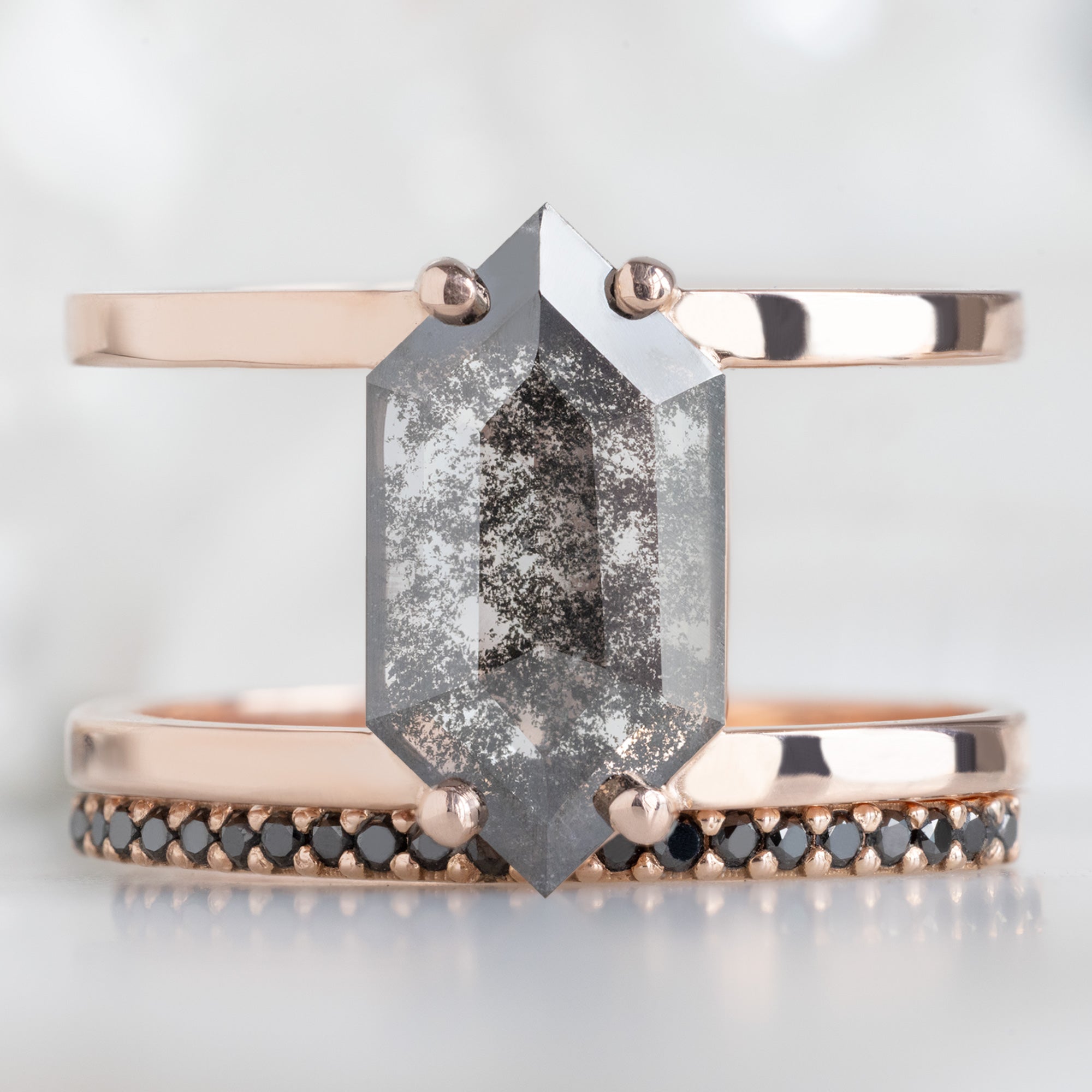 Alexis Russell  Engagement Rings The Poppy Ring | 1.13ct Lab Grown Hexagon Salt and Pepper Diamond in 14K Rose Gold