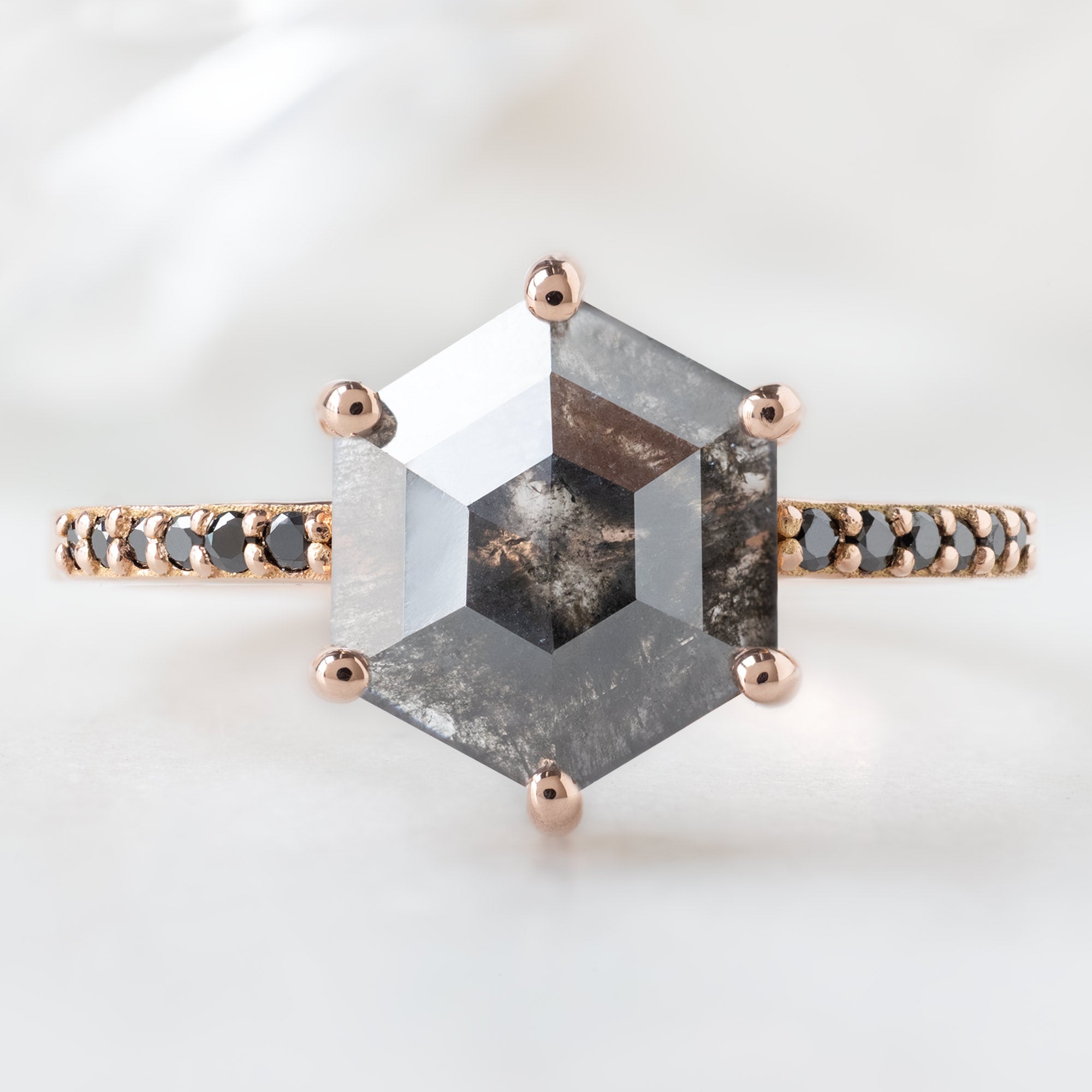 Alexis Russell  Engagement Rings The Willow Ring | 1.51ct Hexagon Black Diamond in 14K Rose Gold