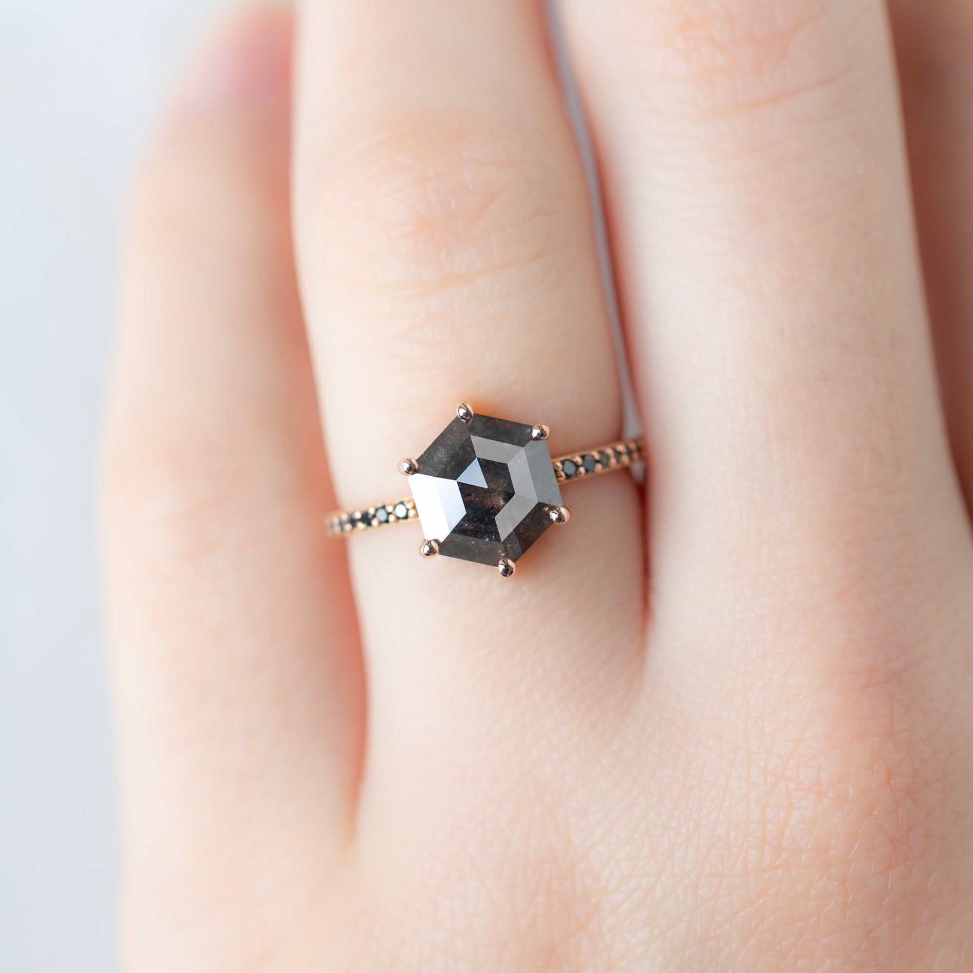 Alexis Russell  Engagement Rings The Willow Ring | 1.51ct Hexagon Black Diamond in 14K Rose Gold