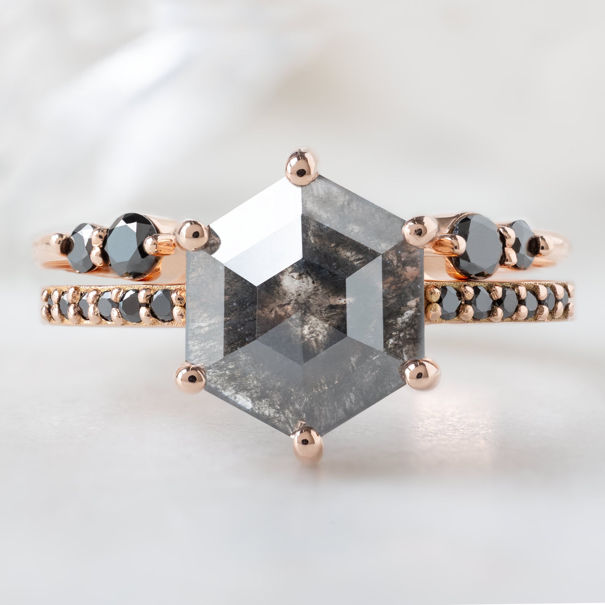 Alexis Russell  Engagement Rings The Willow Ring | 1.51ct Hexagon Black Diamond in 14K Rose Gold