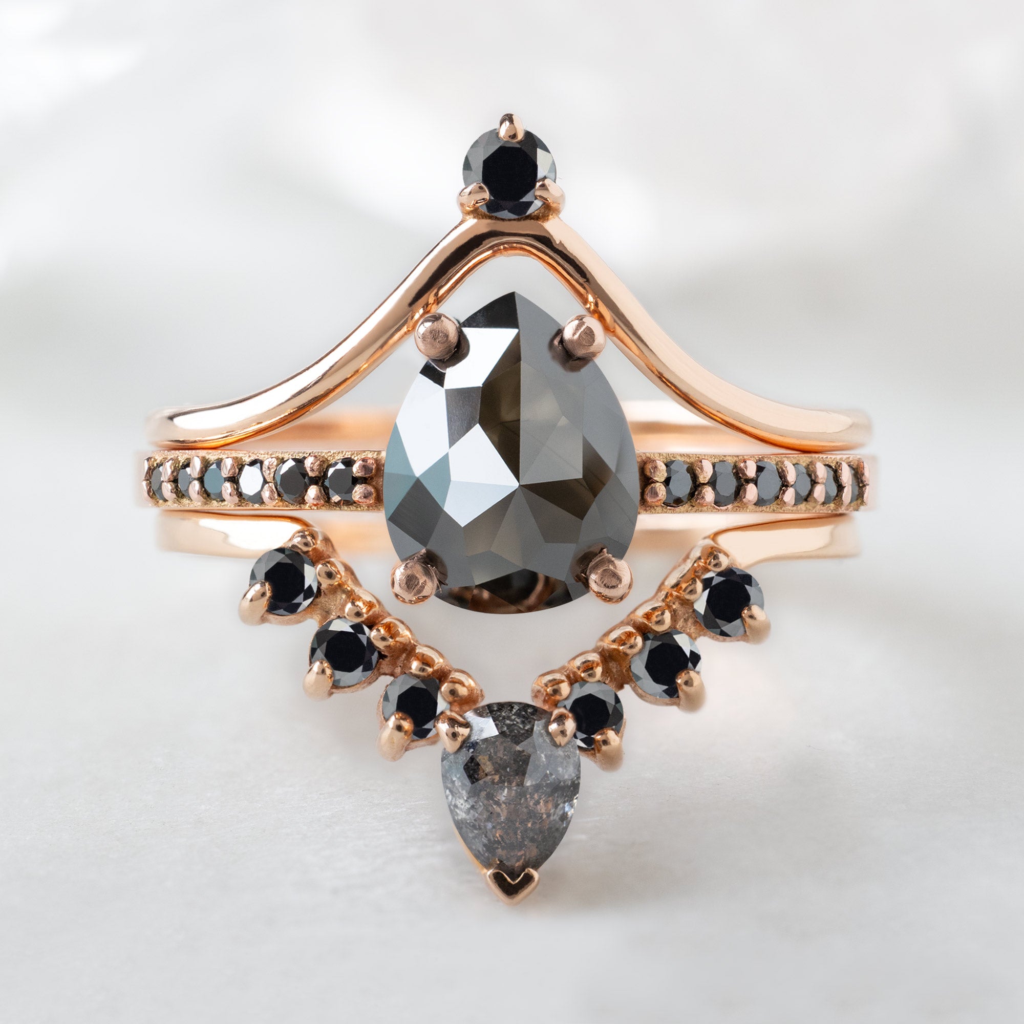 buy:black-diamond-crown-stacking-band-14k-or-18k-rose-gold,the-willow-ring-1-43ct-pear-black-diamond-in-14k-rose-gold,pear-black-diamond-sunburst-stacking-band-14k-gold