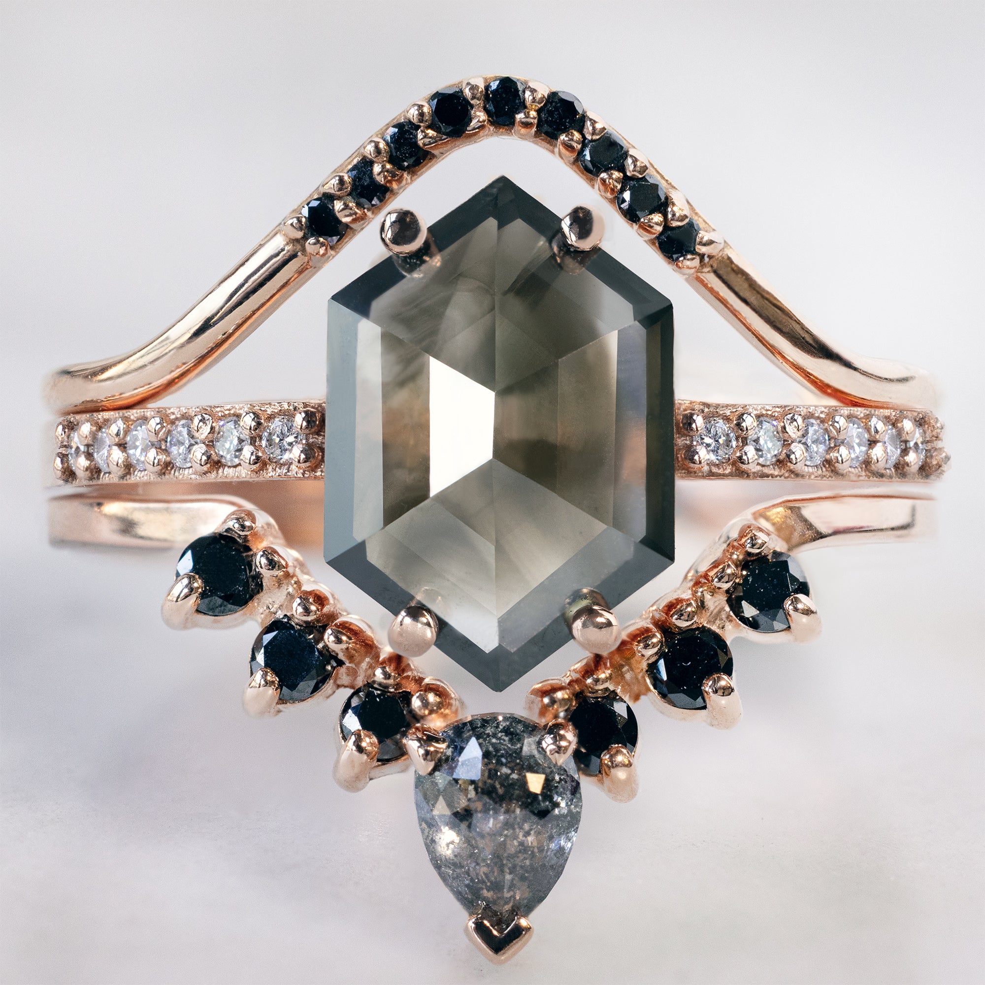 Alexis Russell  Engagement Rings The Willow Ring | with a 1.40ct Hexagon Black Diamond in 14K Rose Gold