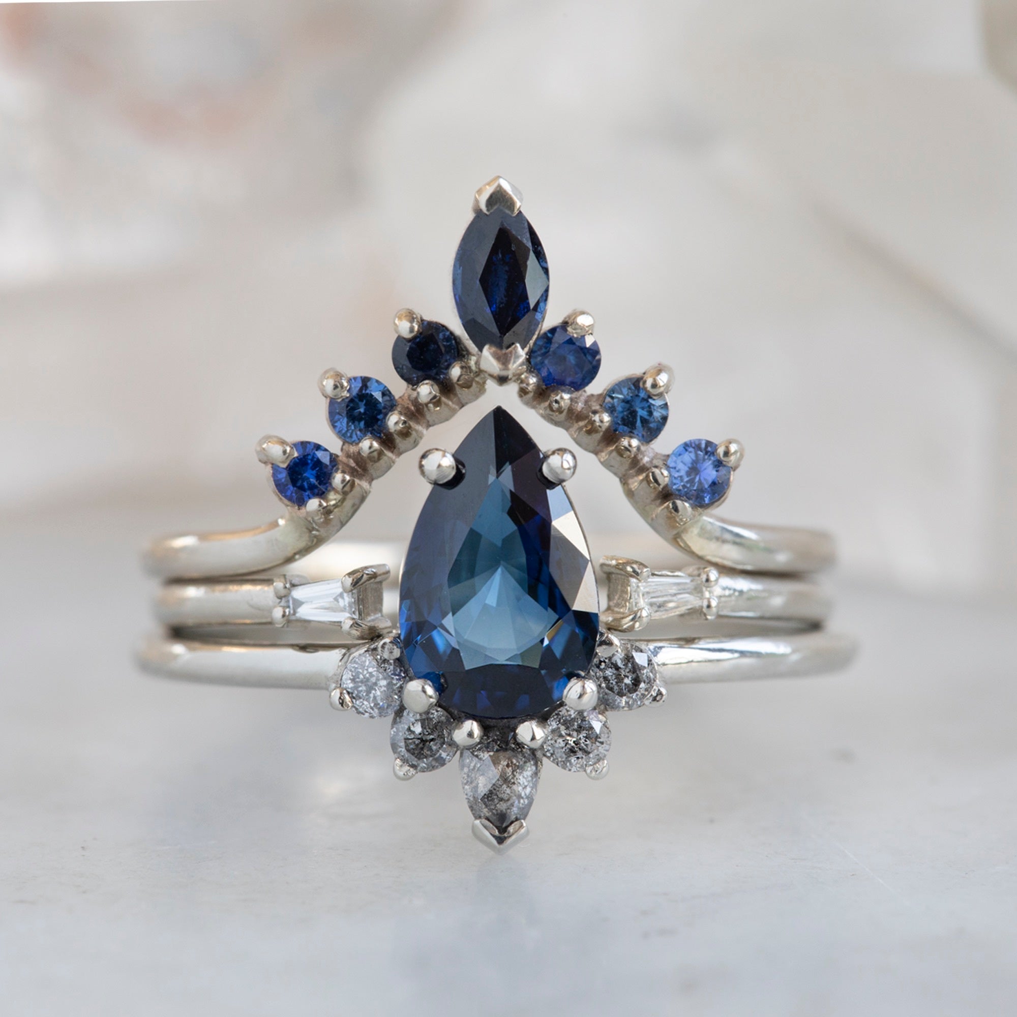 Alexis Russell Engagement Rings The Aster Ring | 0.90ct Pear Blue Sapphire in 14K White Gold