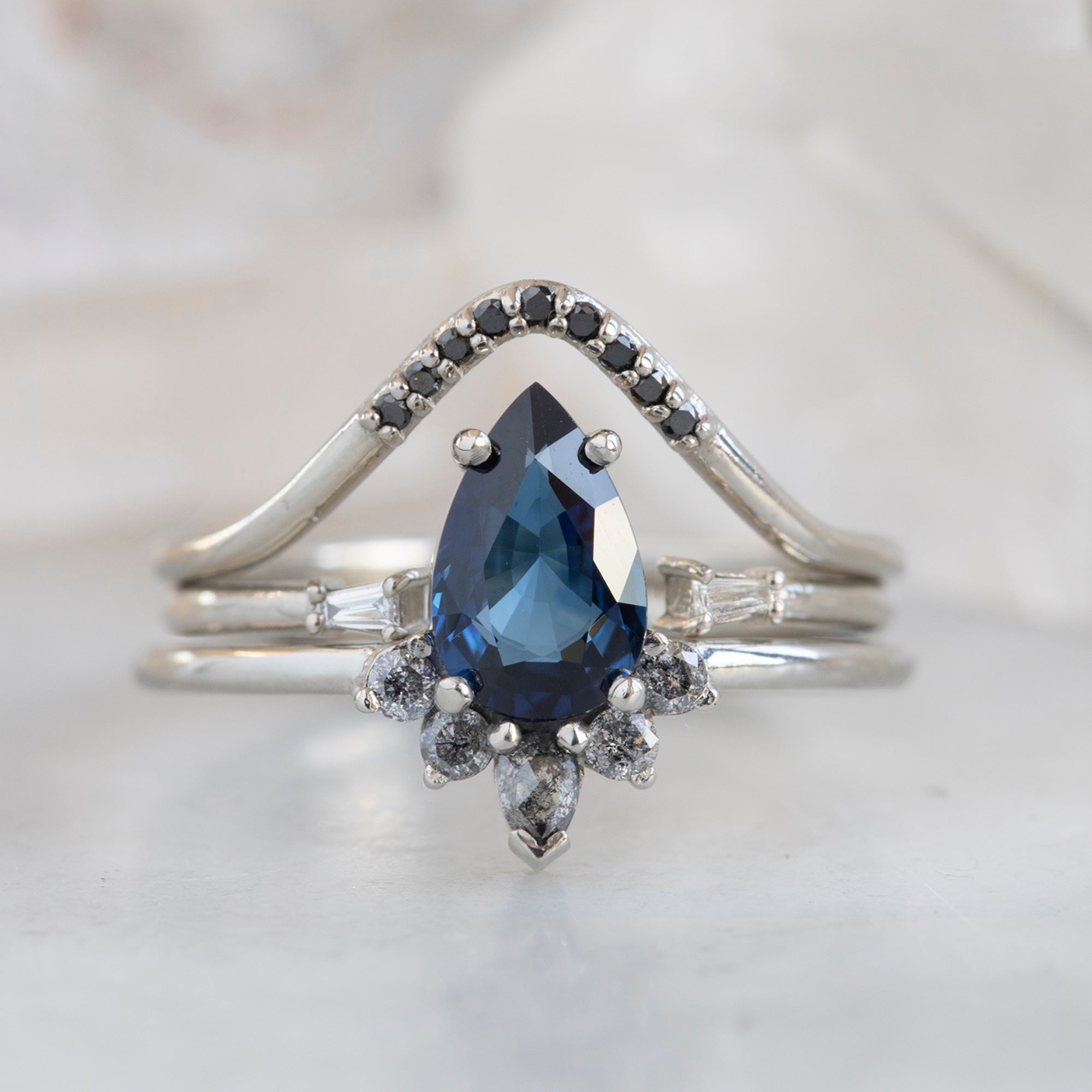 Alexis Russell Engagement Rings The Aster Ring | 0.90ct Pear Blue Sapphire in 14K White Gold