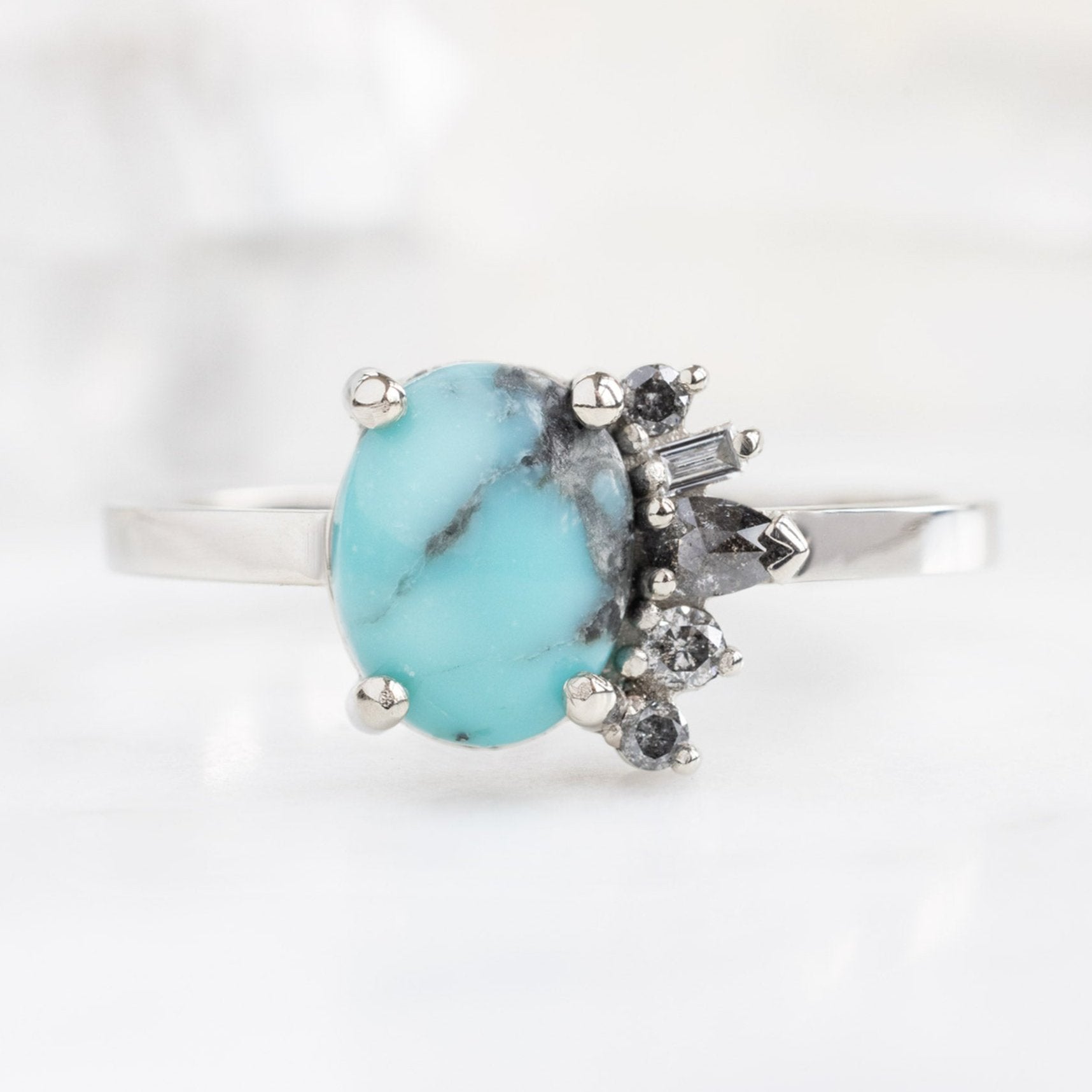 Alexis Russell Engagement Rings The Cluster Ring | 1.23ct Oval Turquoise in 14K White Gold
