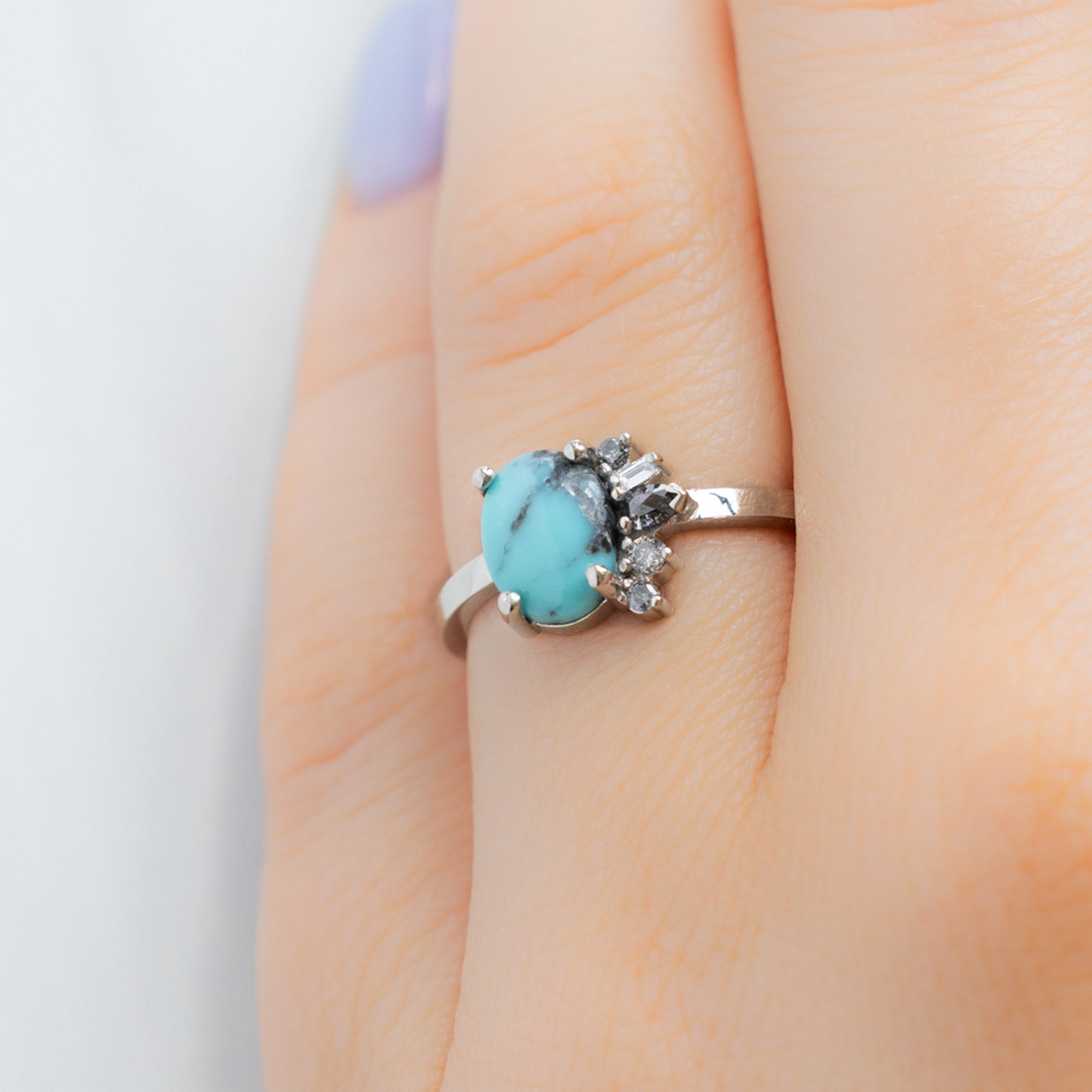 Alexis Russell Engagement Rings The Cluster Ring | 1.23ct Oval Turquoise in 14K White Gold