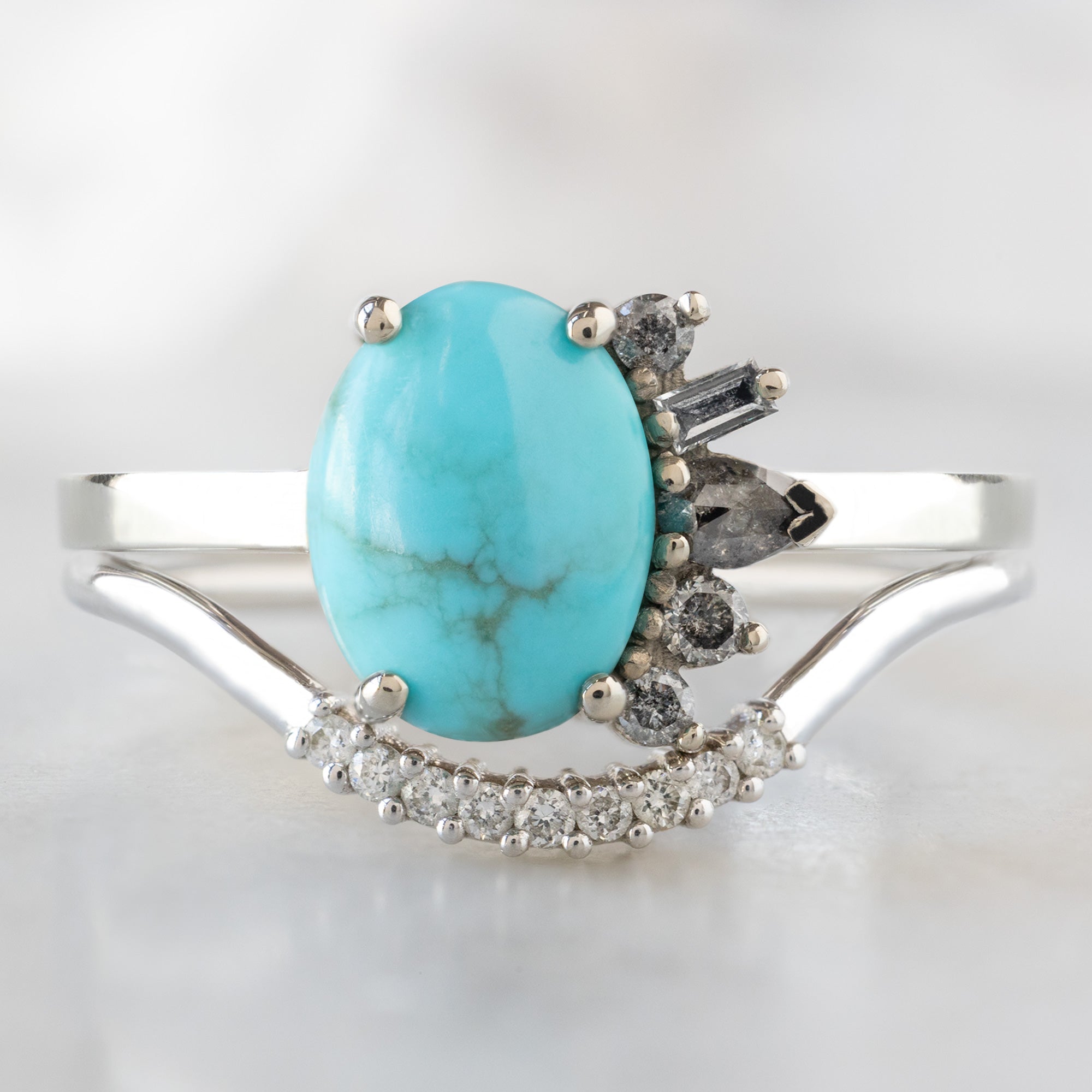 Alexis Russell Engagement Rings The Cluster Ring | 1.23ct Oval Turquoise in 14K White Gold
