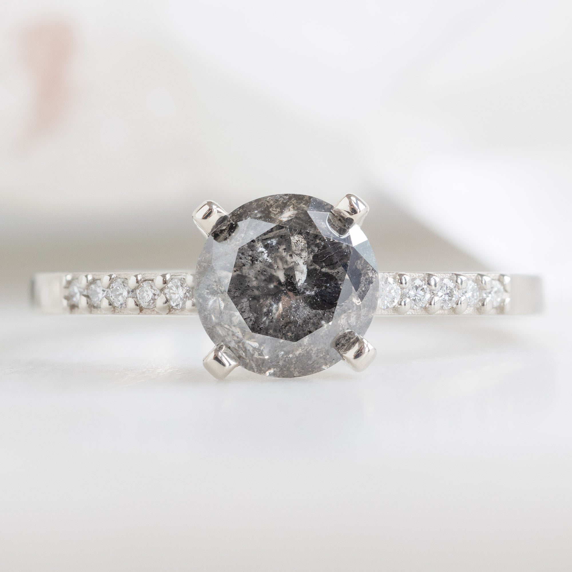 Alexis Russell Custom Diamond Ring Design Your Own Custom | Round Salt and Pepper Diamond Engagement Ring