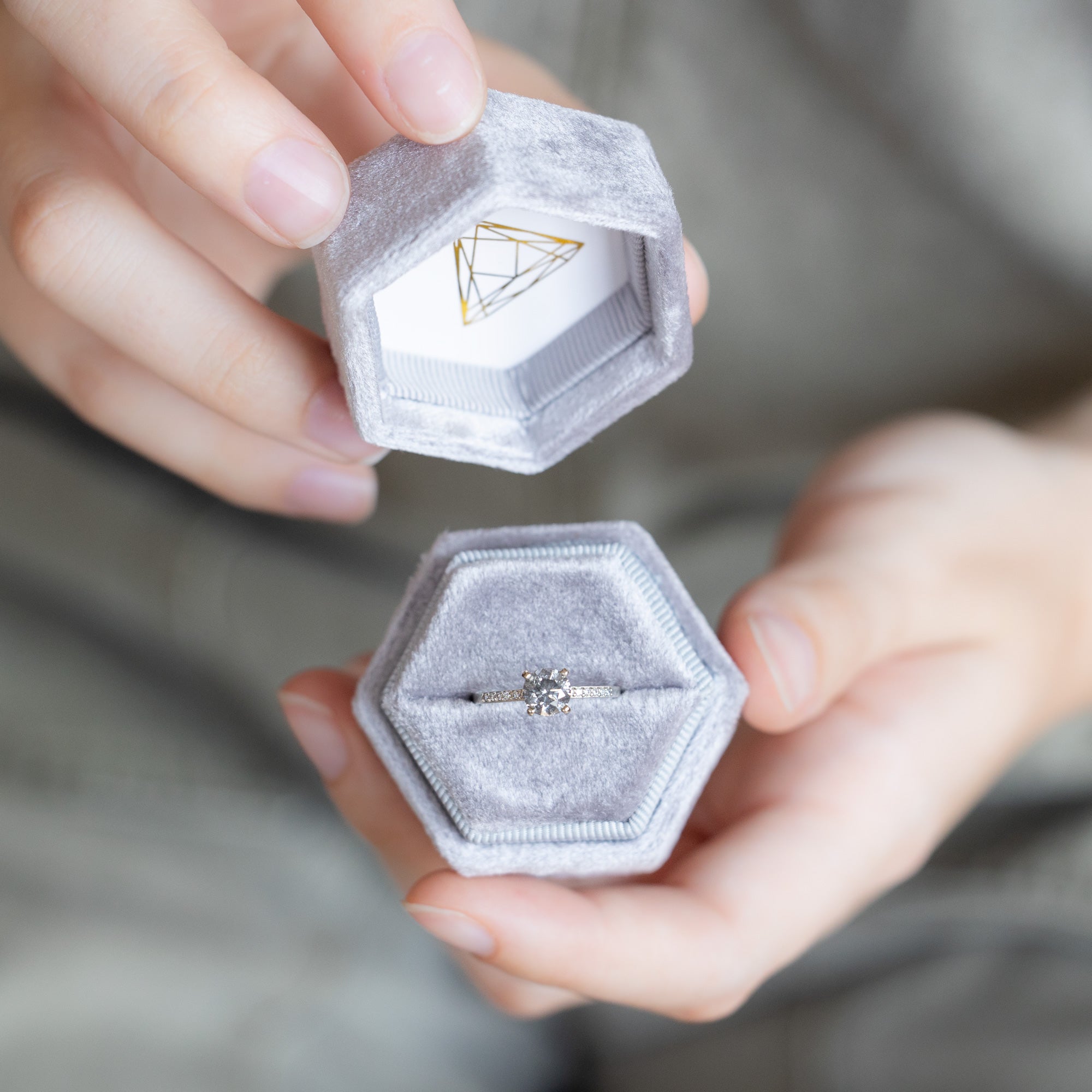 Alexis Russell Engagement Rings The Willow Ring | 1.05ct Round Salt and Pepper Diamond in 14K White Gold