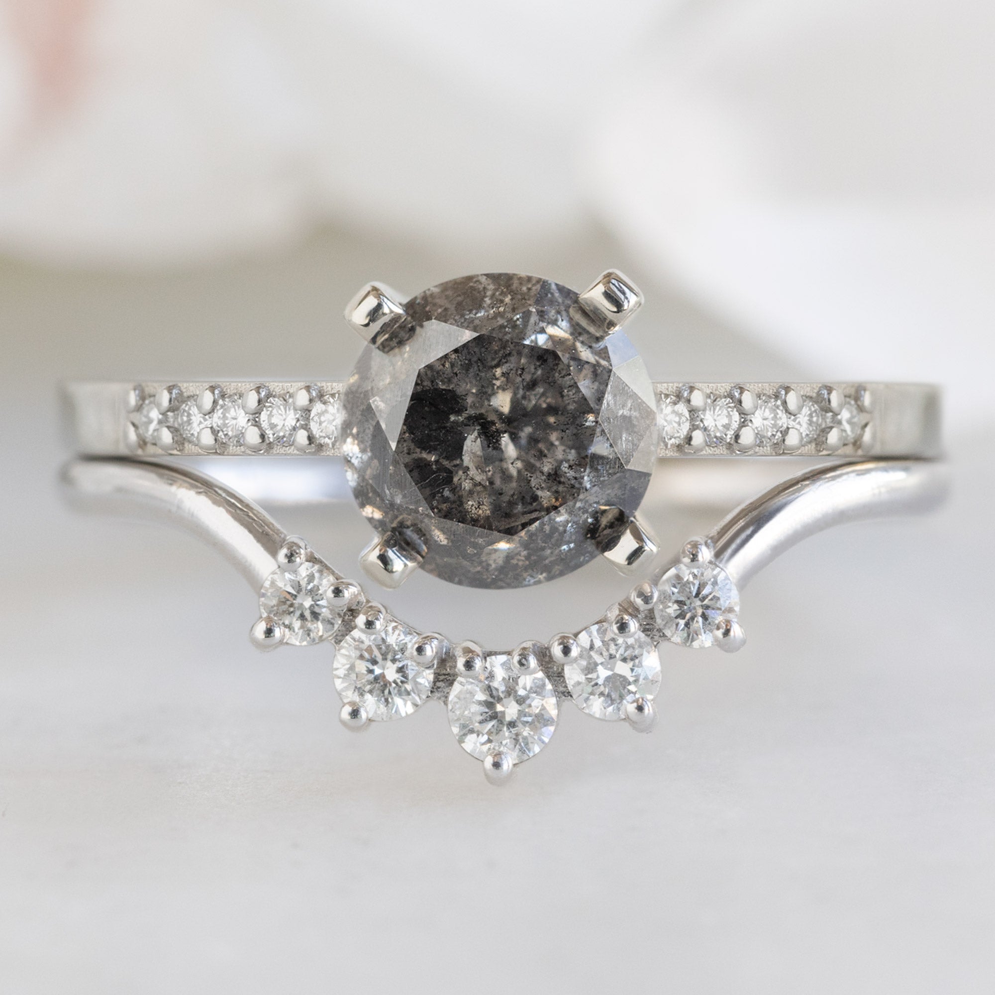Alexis Russell Engagement Rings The Willow Ring | 1.05ct Round Salt and Pepper Diamond in 14K White Gold