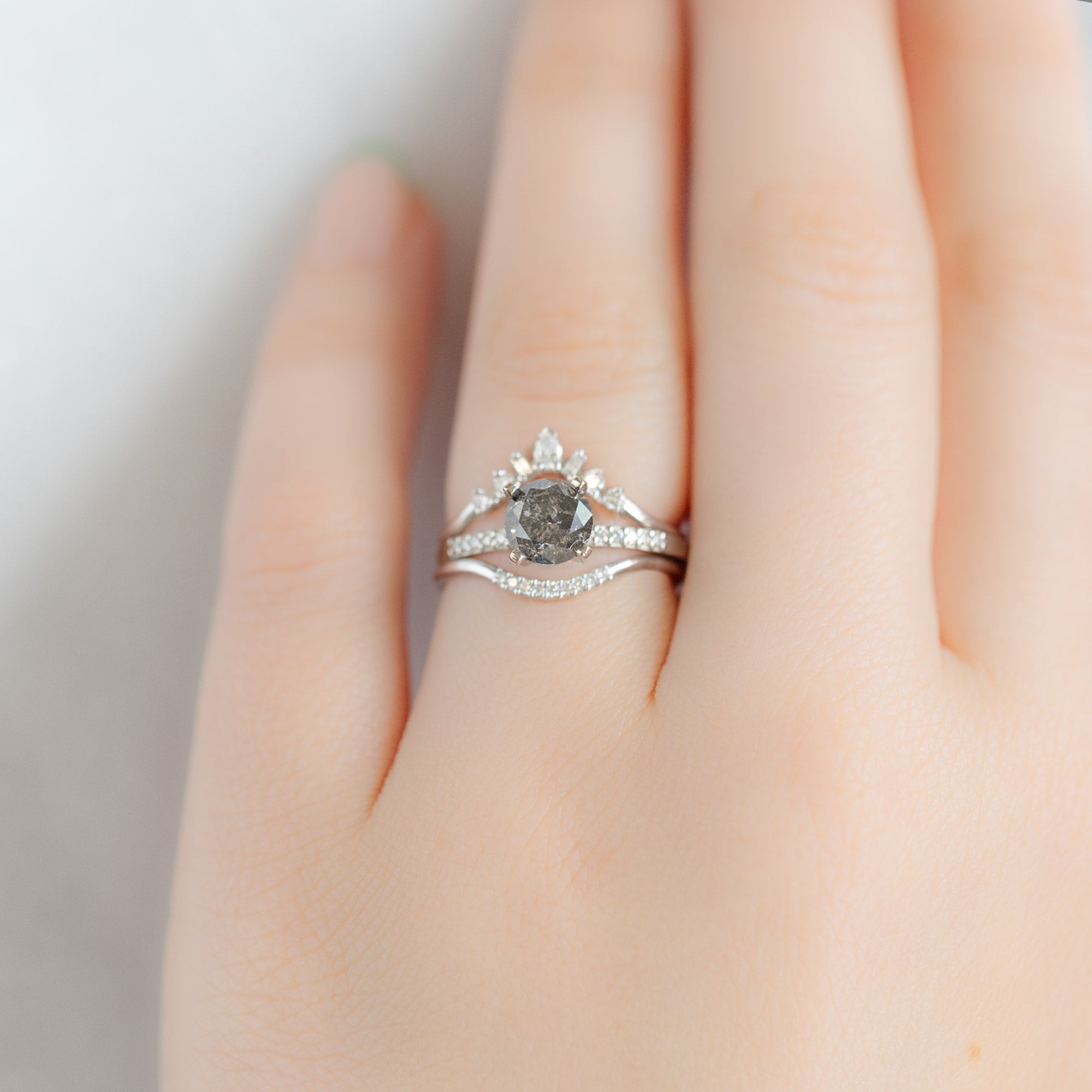 Alexis Russell Engagement Rings The Willow Ring | 1.05ct Round Salt and Pepper Diamond in 14K White Gold