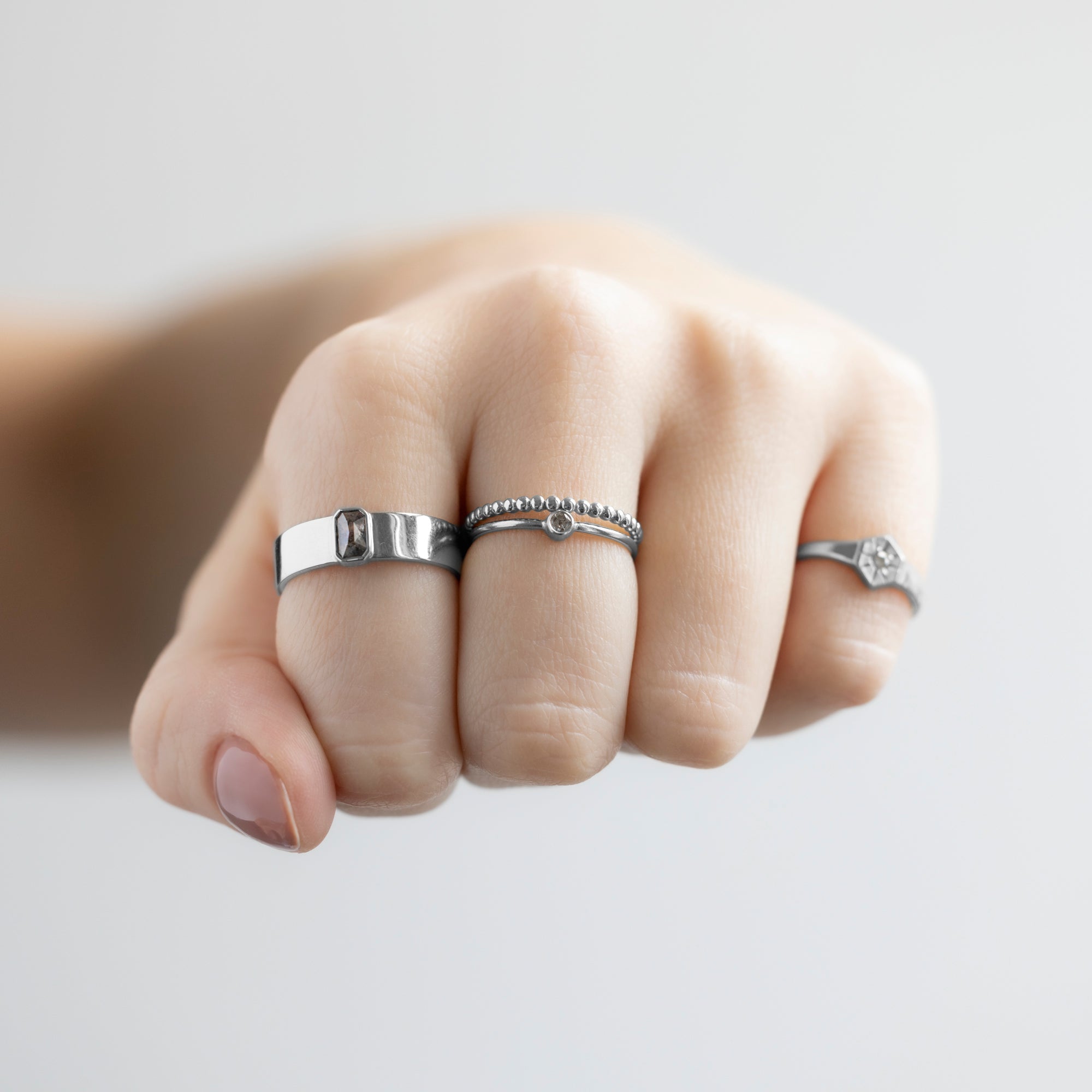 Alexis Russell Engagement Rings The Cigar Band with an Emerald-Cut Salt and Pepper Diamond | Yellow, Rose or White Gold