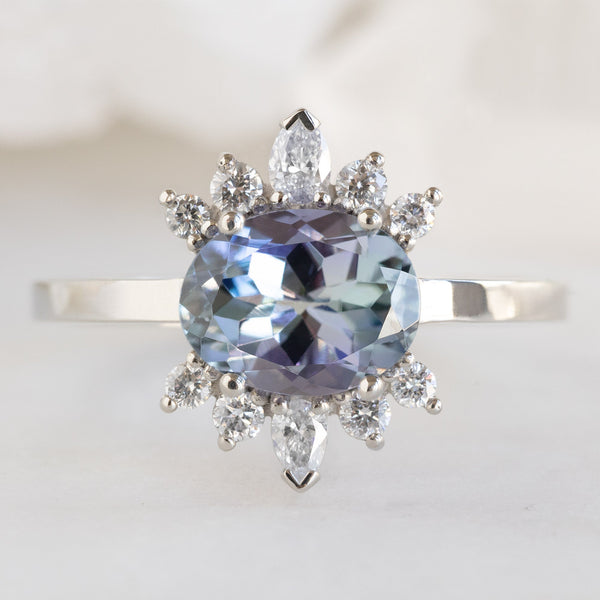 Alexis Russell Engagement Rings The Lotus Ring | 1.45ct Oval Tanzanite in 14K White Gold