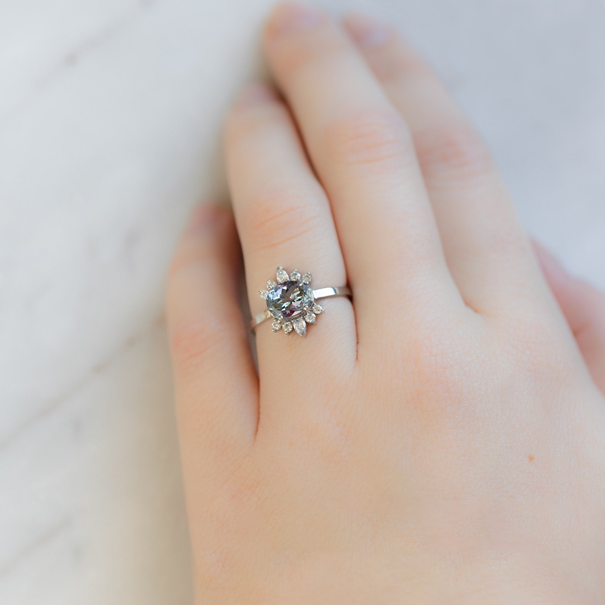 Alexis Russell Engagement Rings The Lotus Ring | 1.45ct Oval Tanzanite in 14K White Gold
