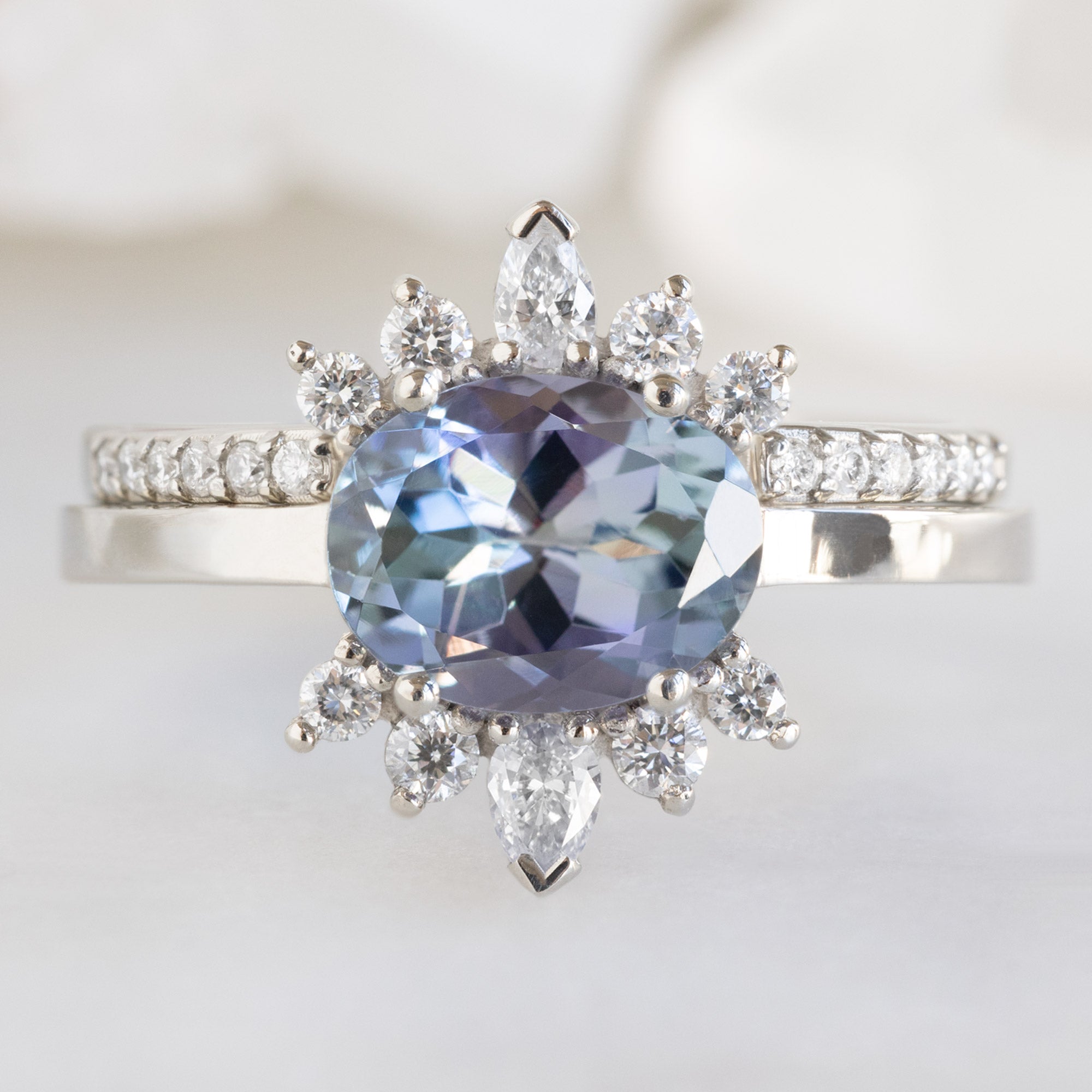 Alexis Russell Engagement Rings The Lotus Ring | 1.45ct Oval Tanzanite in 14K White Gold