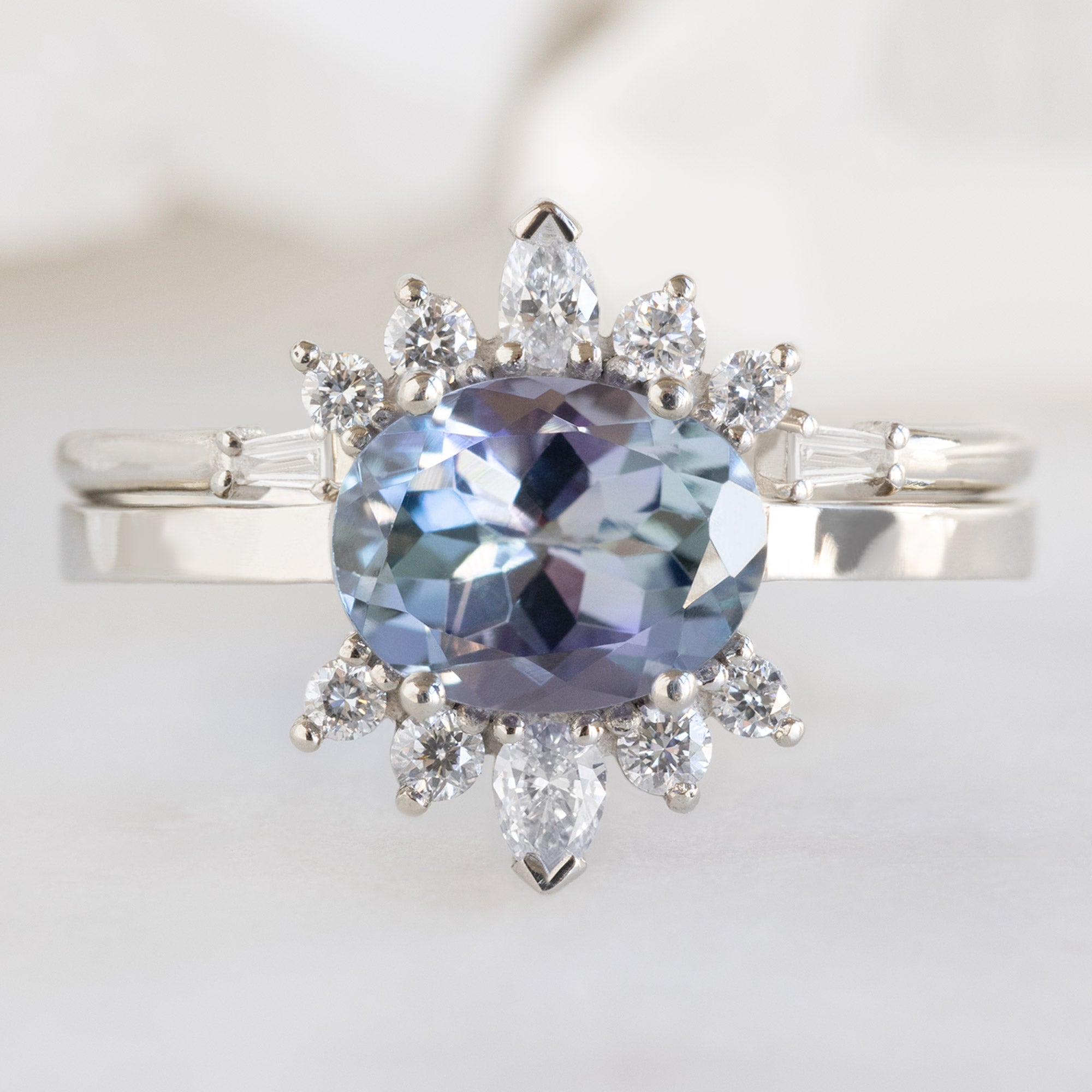 Alexis Russell Engagement Rings The Lotus Ring | 1.45ct Oval Tanzanite in 14K White Gold