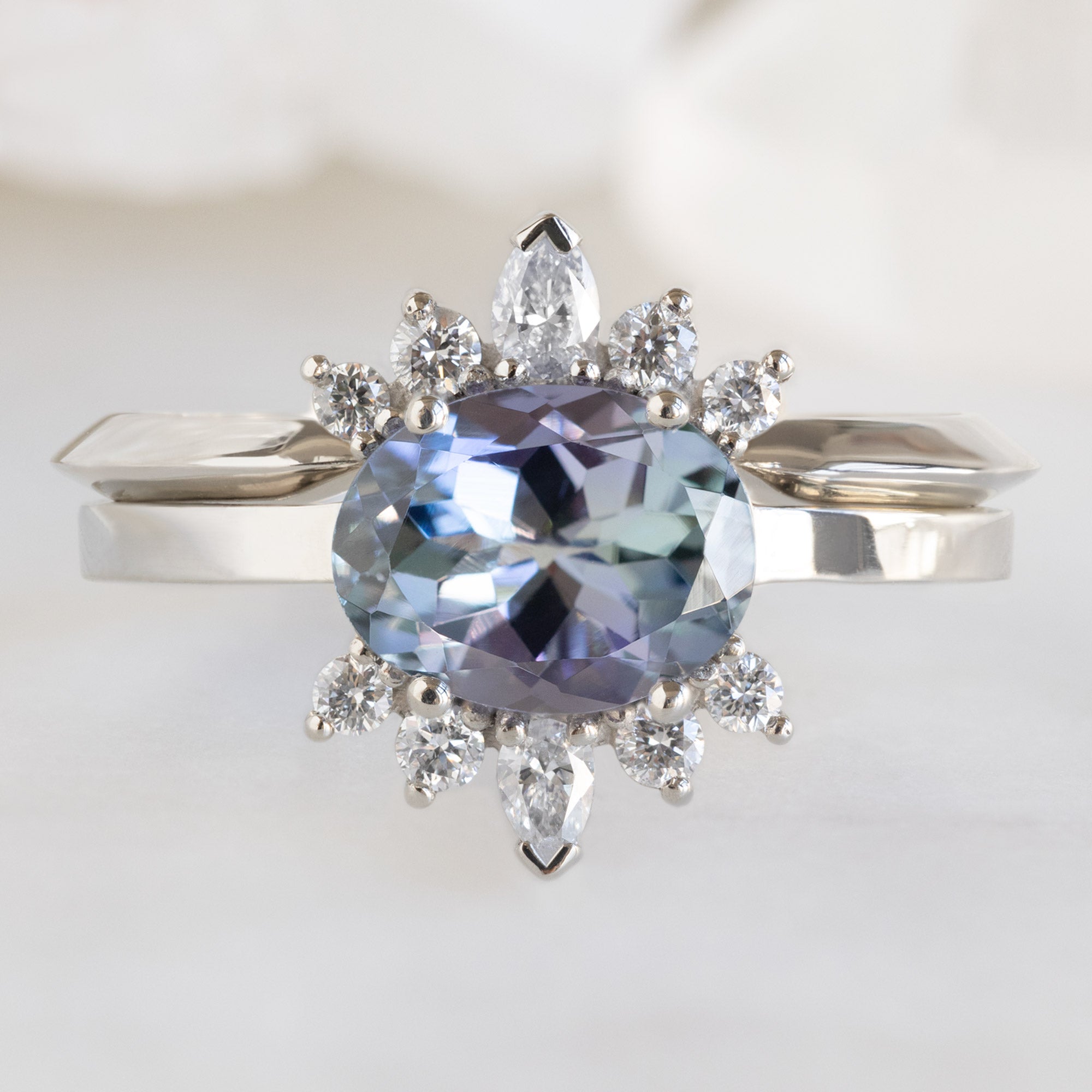 Alexis Russell Engagement Rings The Lotus Ring | 1.45ct Oval Tanzanite in 14K White Gold